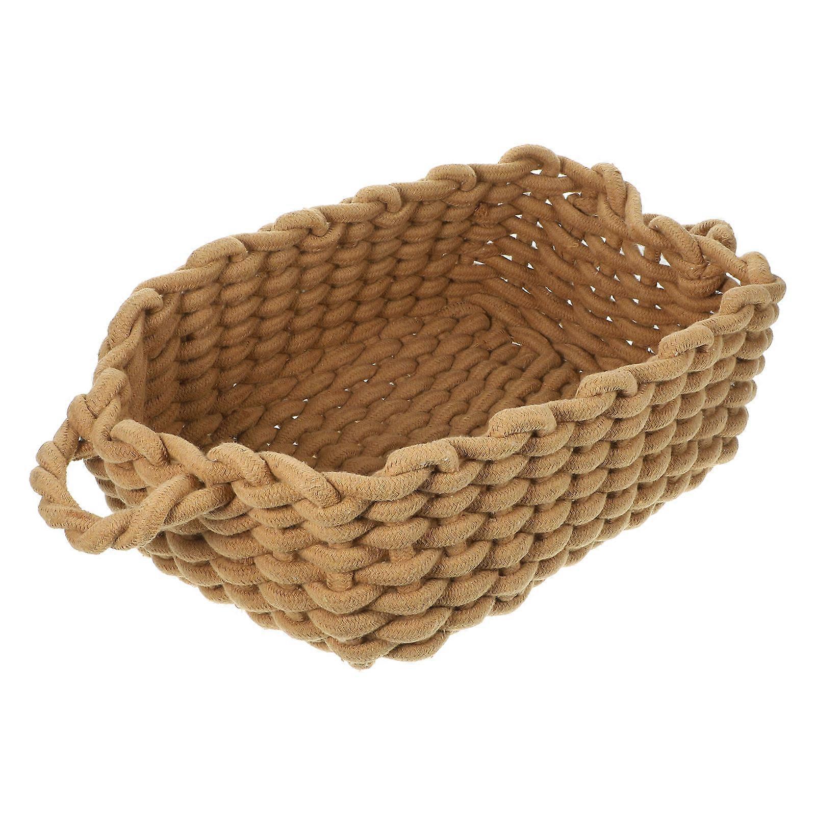 Rectangular Cotton Rope Storage Holder Daily Use Organizer White 1Set