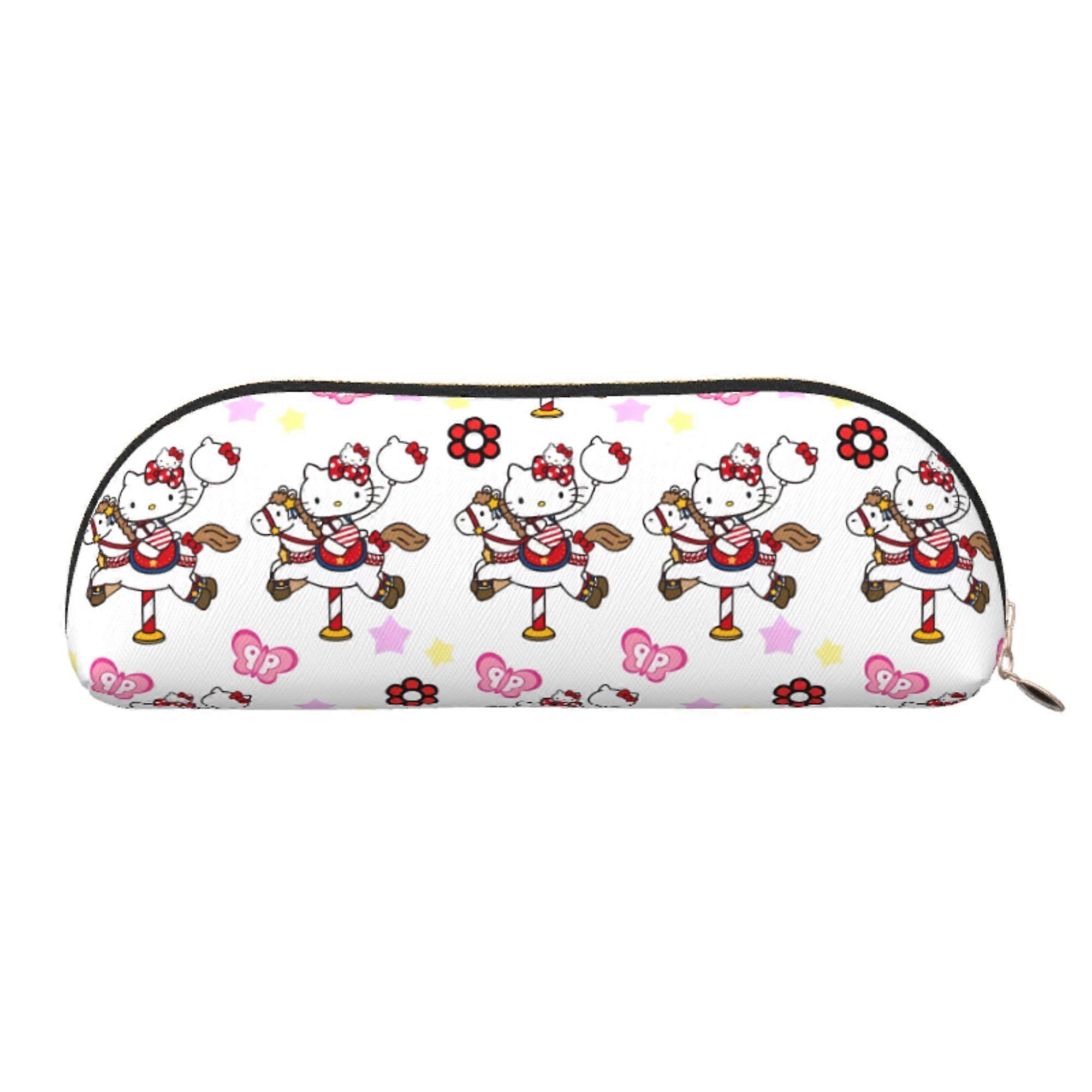 Hello Kitty Leather Semi-circular Zipper Pencil Case Large Capacity Multi-function PVC Semi-circular Storage Bag