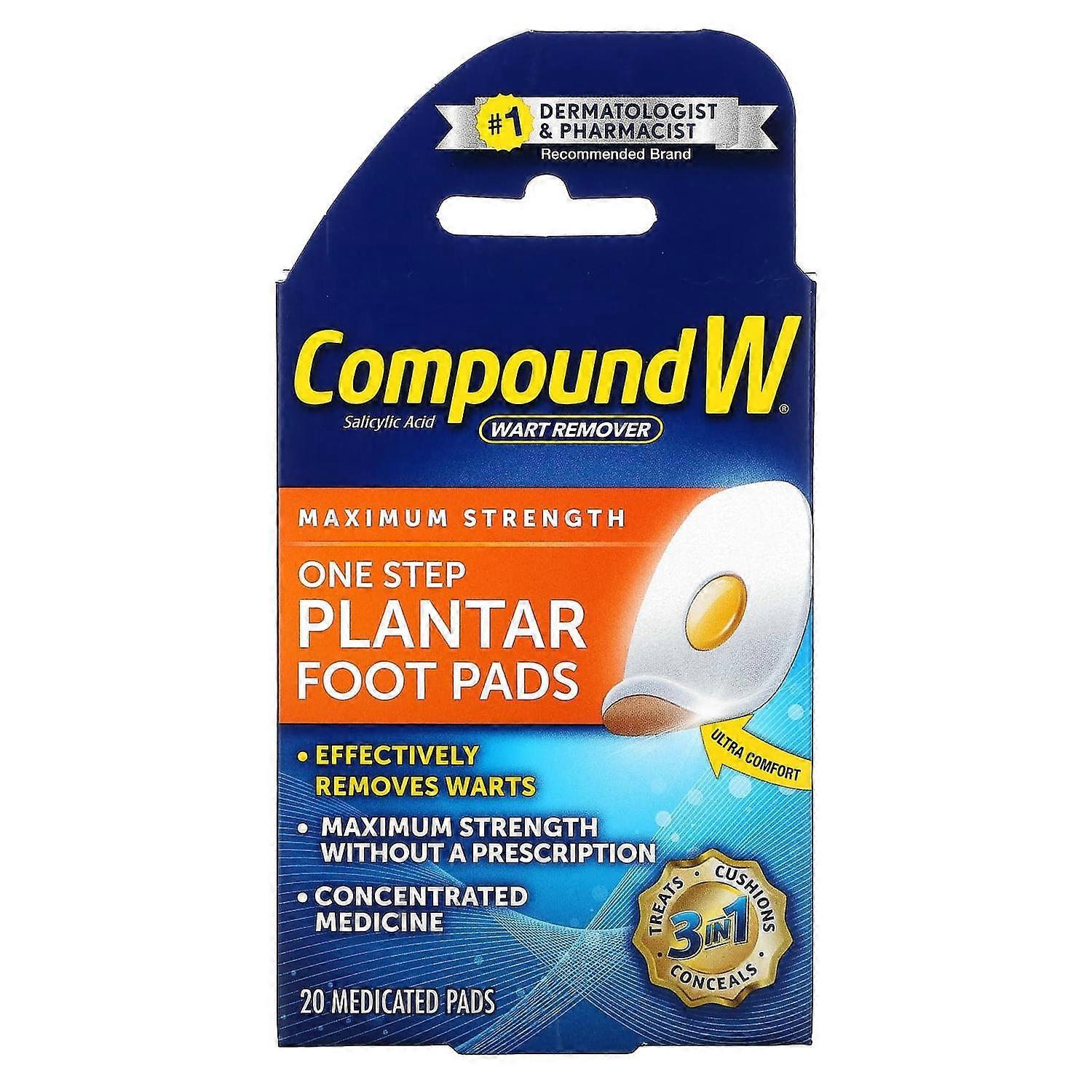 مركب W ، مزيل الثؤلول ، وسادات القدم الأخمصية بخطوة واحدة ، أقصى قوة ، 20 وسادة طبية