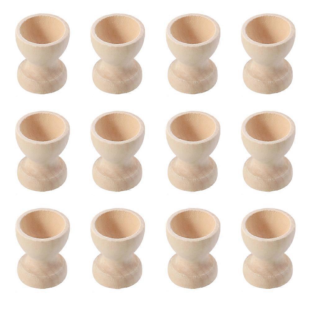 12Pcs Wooden Cup Shaped Egg Holders For Easter Decorations Kitchenware Boiled Egg Serving Light Brown