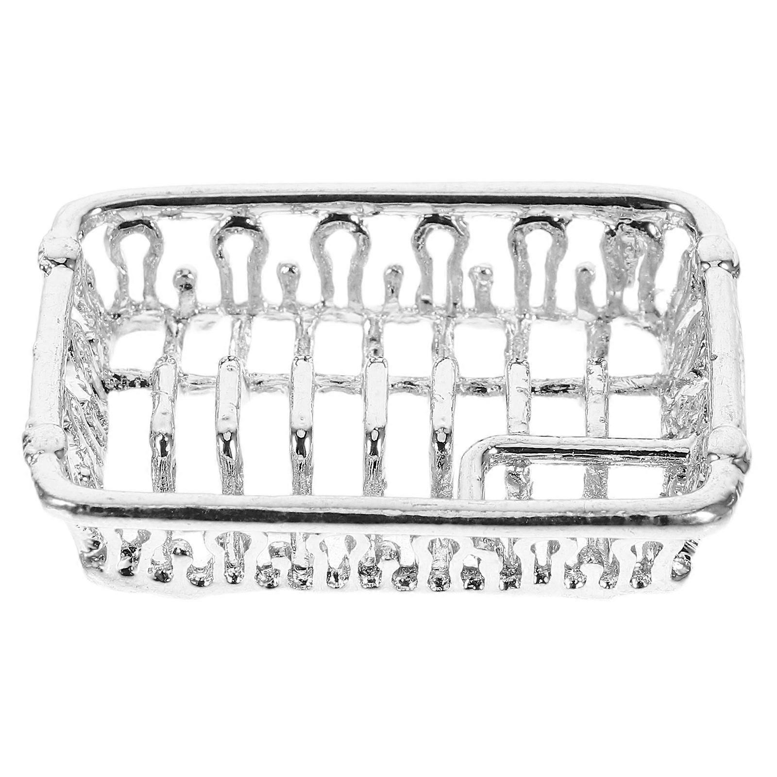 4Pcs Silver Mini Dish Drying Rack Metal Accessory for Dollhouse Use