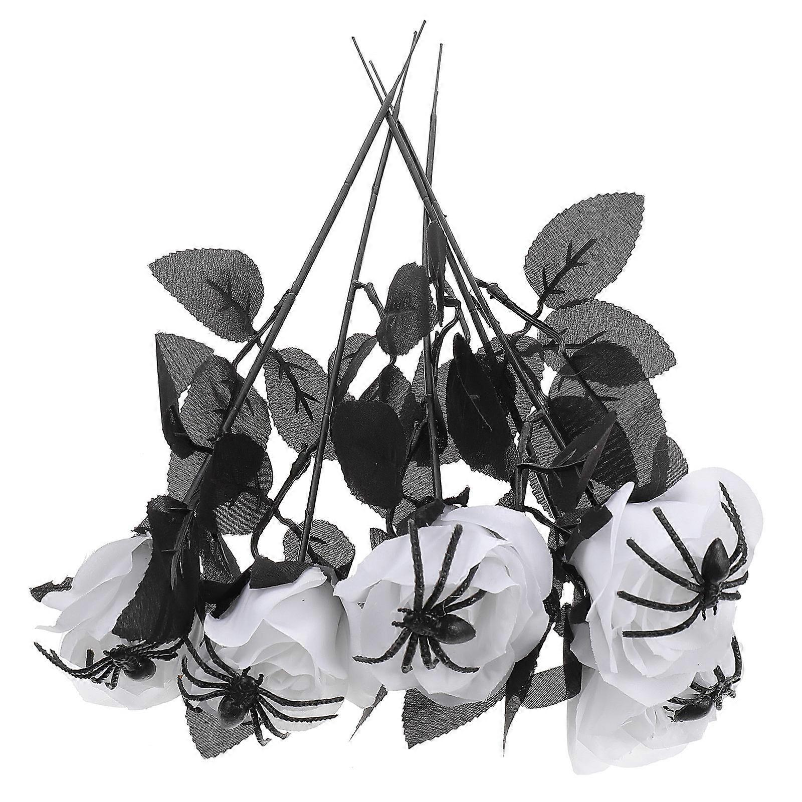Spider Rose Flower Halloween Decor 5Pcs White Artificial Rose Set
