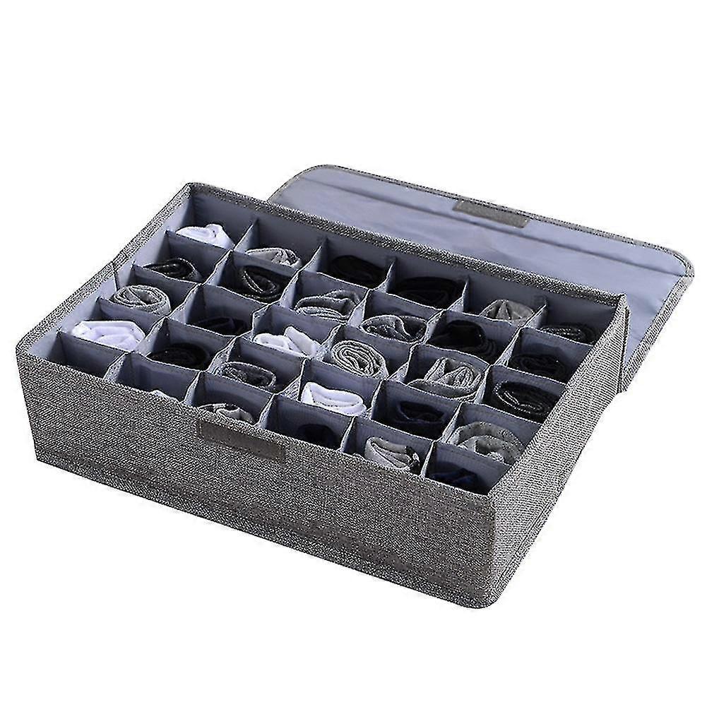 30 Grids Ties Socks Underwear Divider Wardrobe Organizer Storage Box With Lid