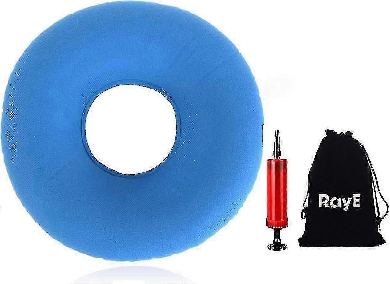 Orthopedic Seat Cushion with Ring & Inflatable Feature for Hemorrhoids, Bed Wounds & Tailbone Pain during Pregnancy - Blue