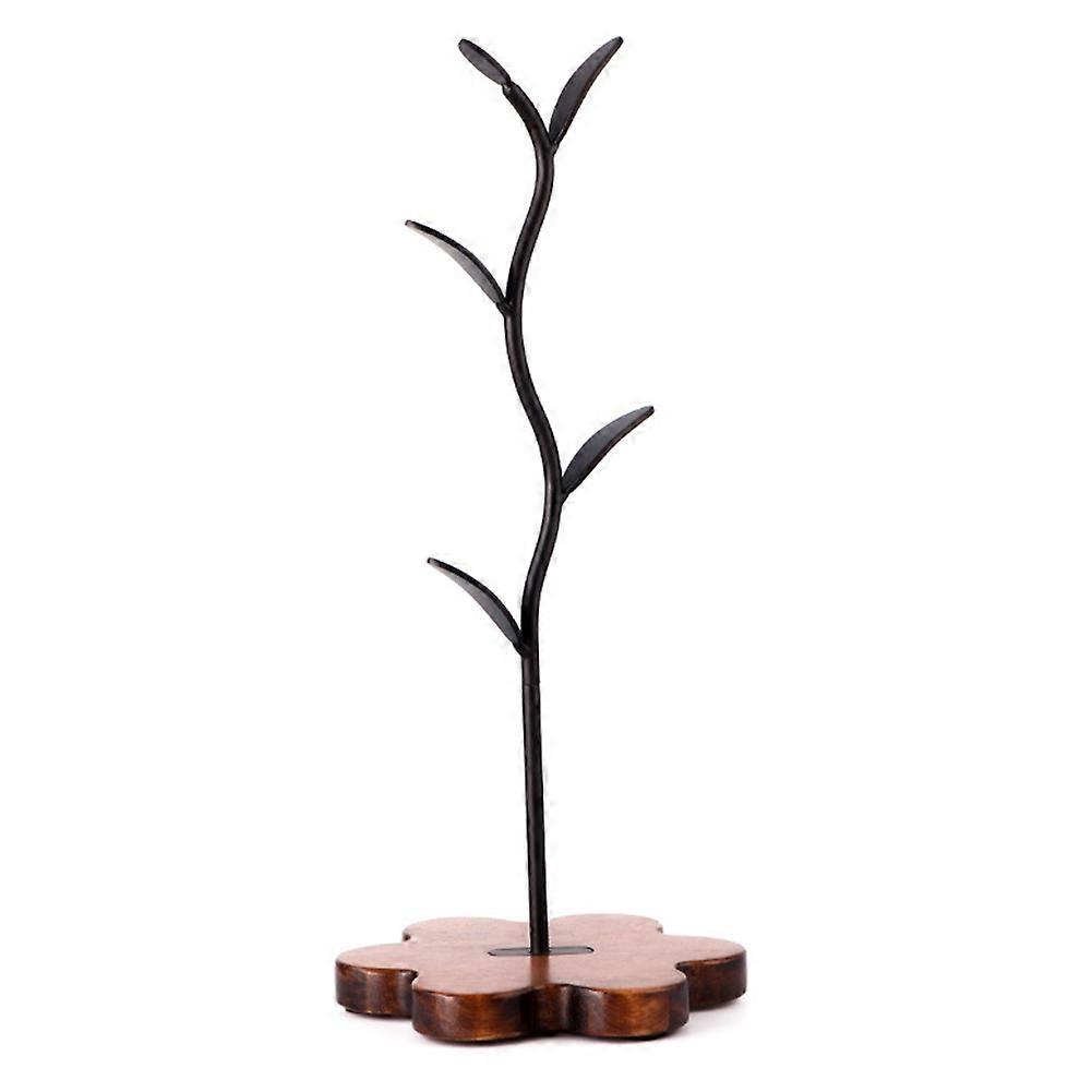 Coffee Mug Holder Mug Tree for Counter Leaf Shaped with Wooden Base, Mug Rack Countertop Coffee Counter Bar Accessory