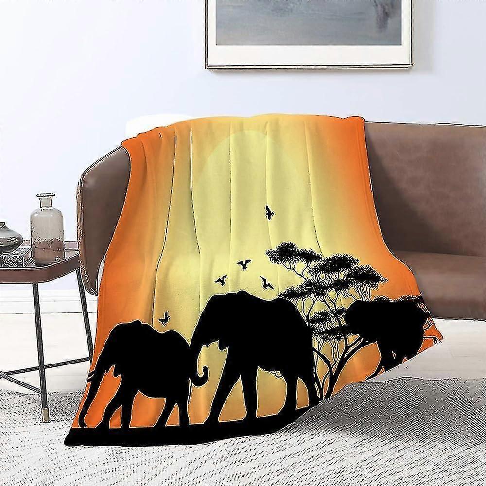 Blanket Flannel Blankets,silhouette Of Elephant And Tree At Sunrise In Kenya,throws For Sofa Fluffy Blanket Bed Throw F Bedroom,couch,bedroom Accessor