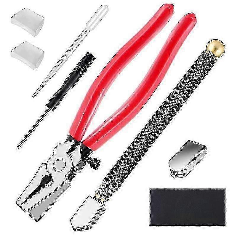 Precision Glass Cutter Set with Replaceable Heads & Rubber Grip Pliers