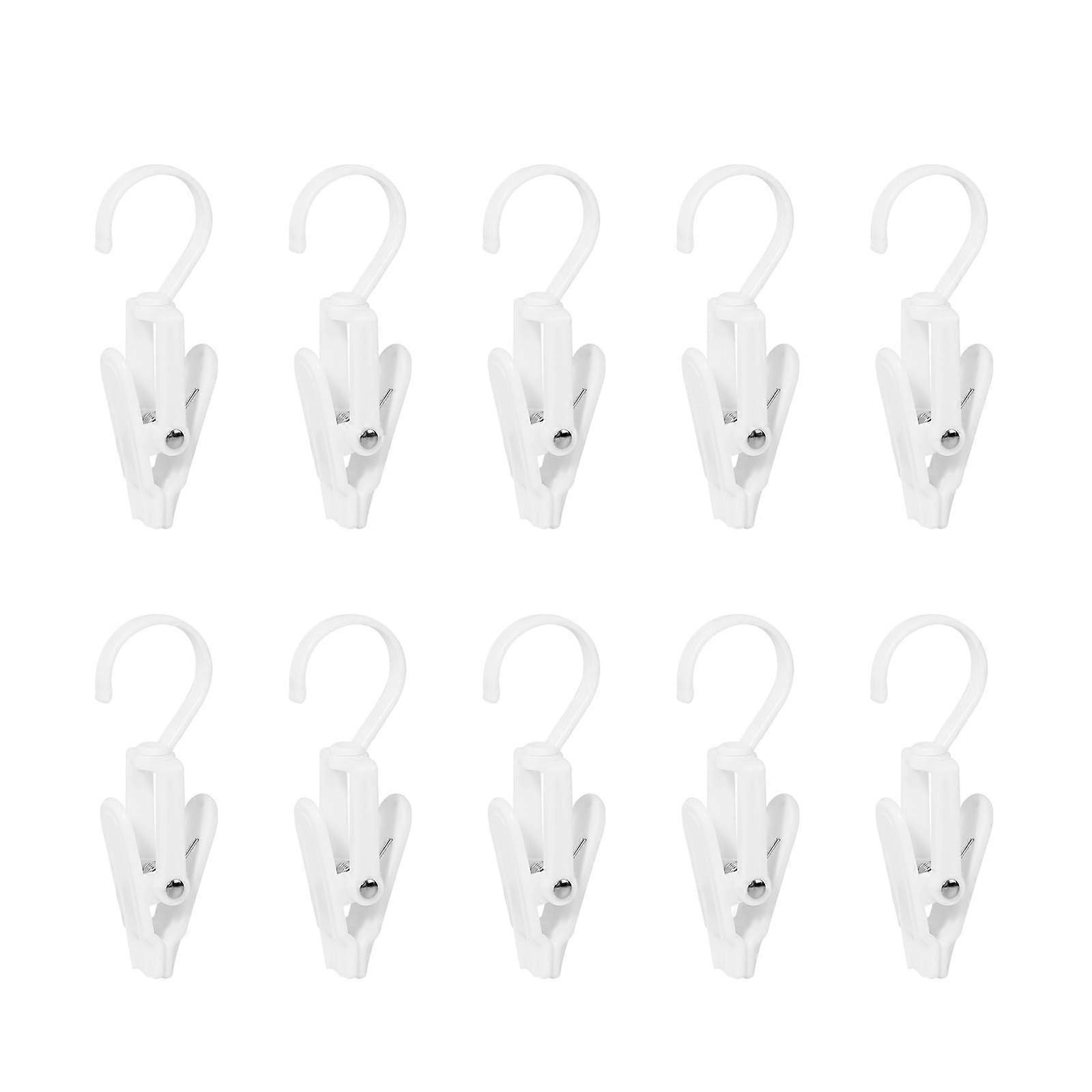 Rotating Clothes Pegs 10 Pcs White With Hook Hanger For Laundry, Sock Display, Hat Clip, Curtain Storage
