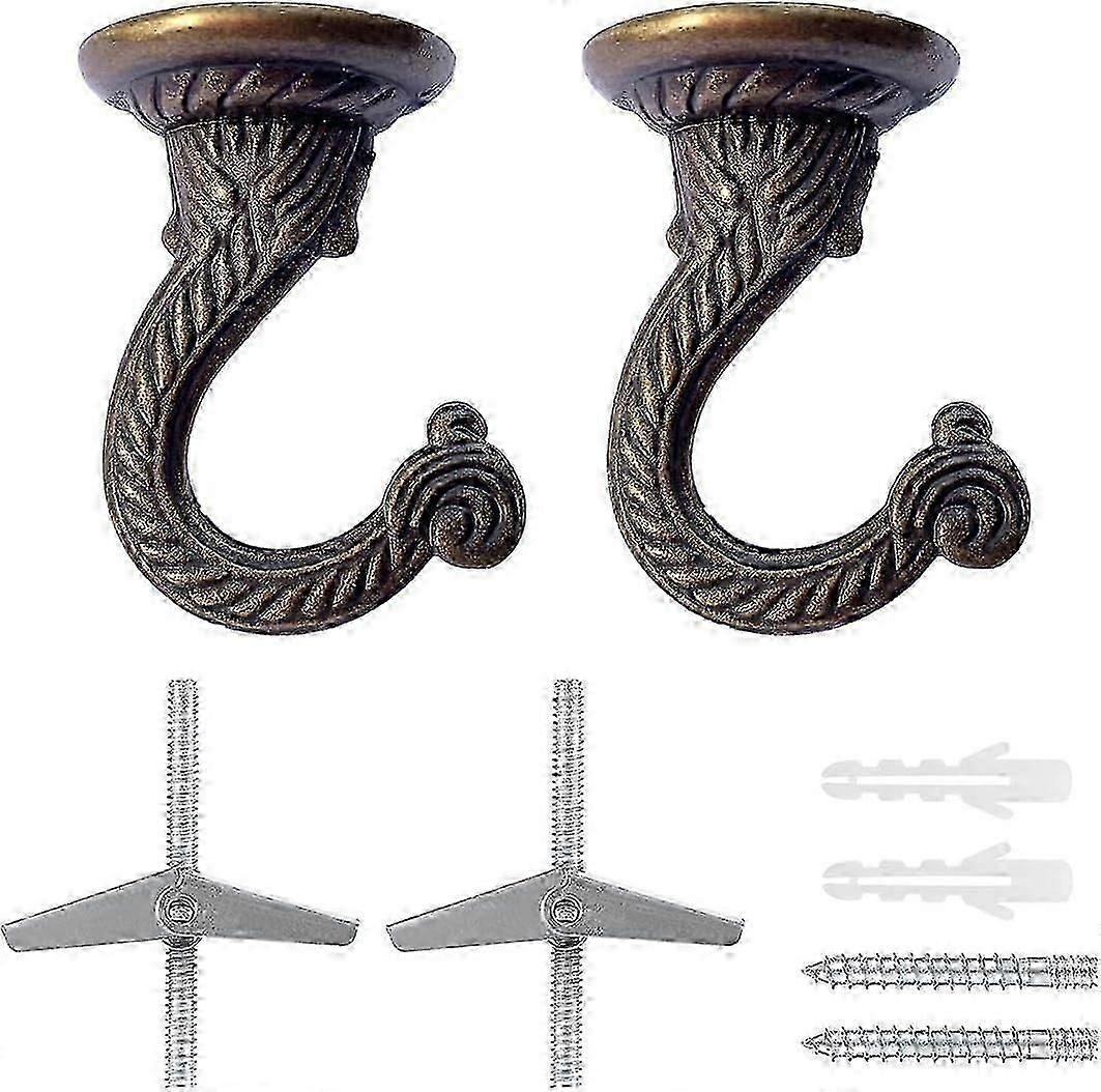 A set of 6 large and sturdy ceiling hooks, equipped with hanging plants, ceilings, cavities, and wall fixing materials (antique brass) hwySH