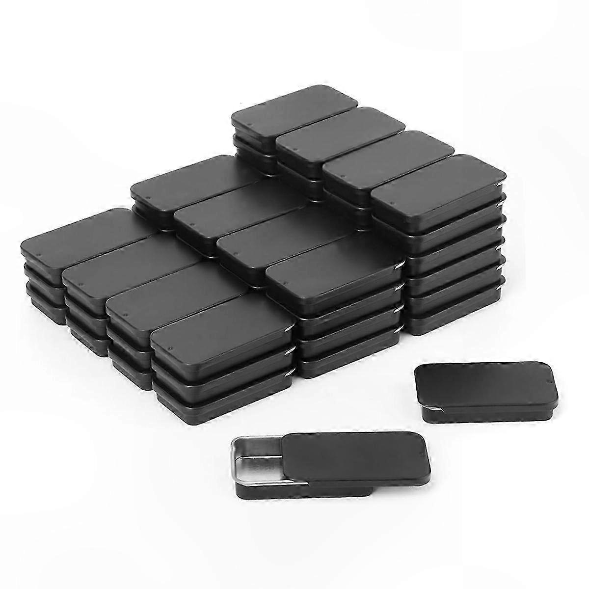 Black Mini Rectangular Tins with Sliding Lids, 60 Count Metal Boxes for Storage