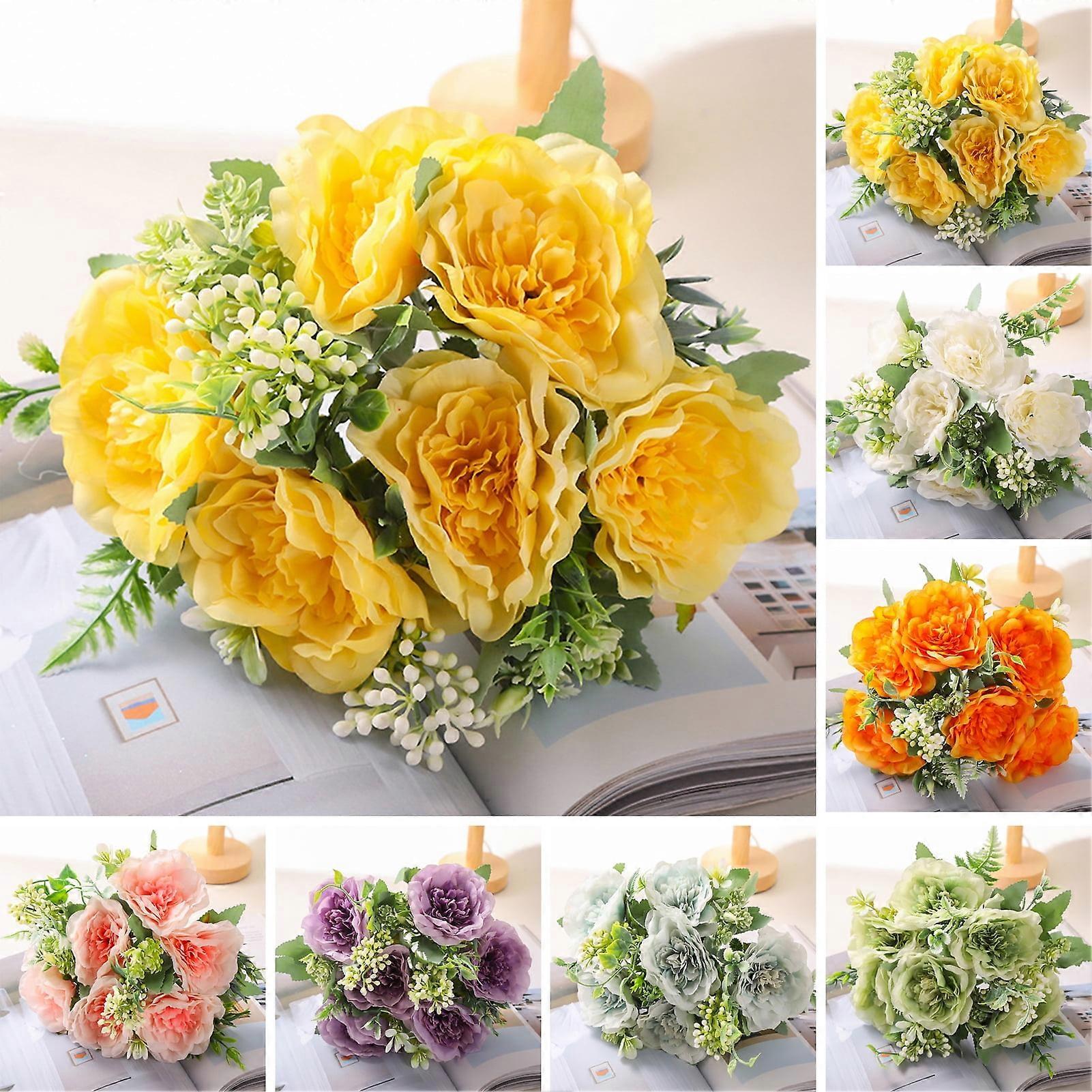 Hesroicy Non-Withered, No-Water Artificial Camellia Bouquet with 5 Stems - Ideal for Weddings and Home Decor