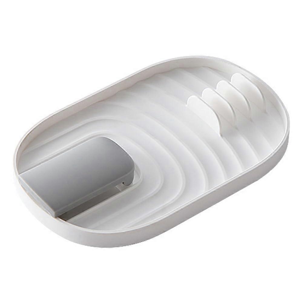 Foldable Pot Lid and Spatula Rack with Integrated Storage, Kitchen Stove Organizer, White