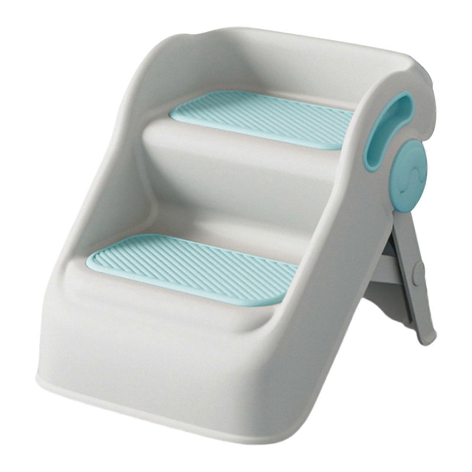 Foldable Step Stool Non Slip Bathroom Step Stool Two Level Kids Stool Anti Tilt Design White And Blue