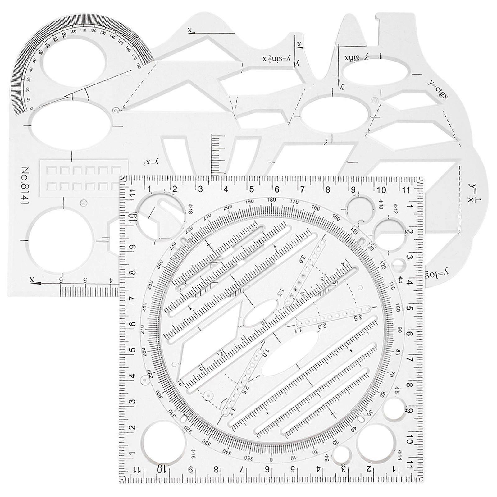 Geometric Drawing Template Ruler Set For Artists Office Tools Reliable 2Pcs