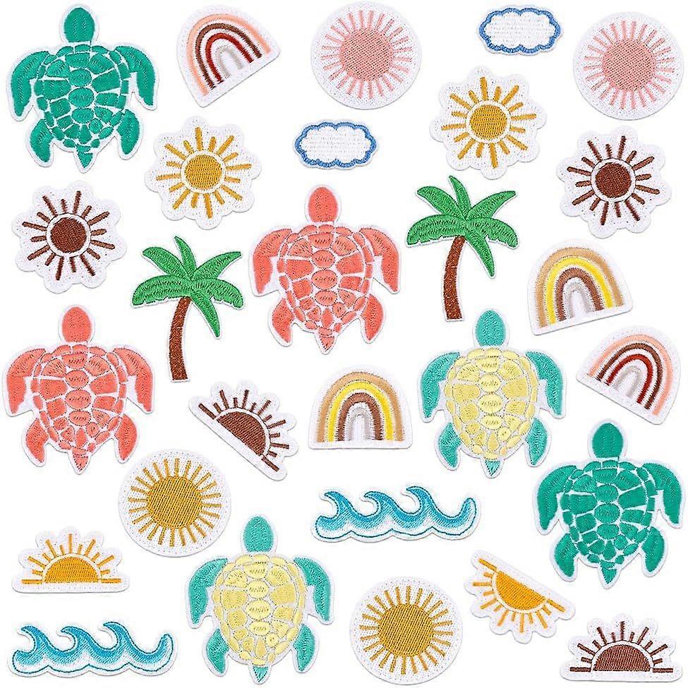 20pcs 10 Styles Ocean Iron on Patches Embroidered Patches Sea Wave Patches Sew On Patches Sea Turtle Rainbow Applique Patch for Hats Backpack Clothes 