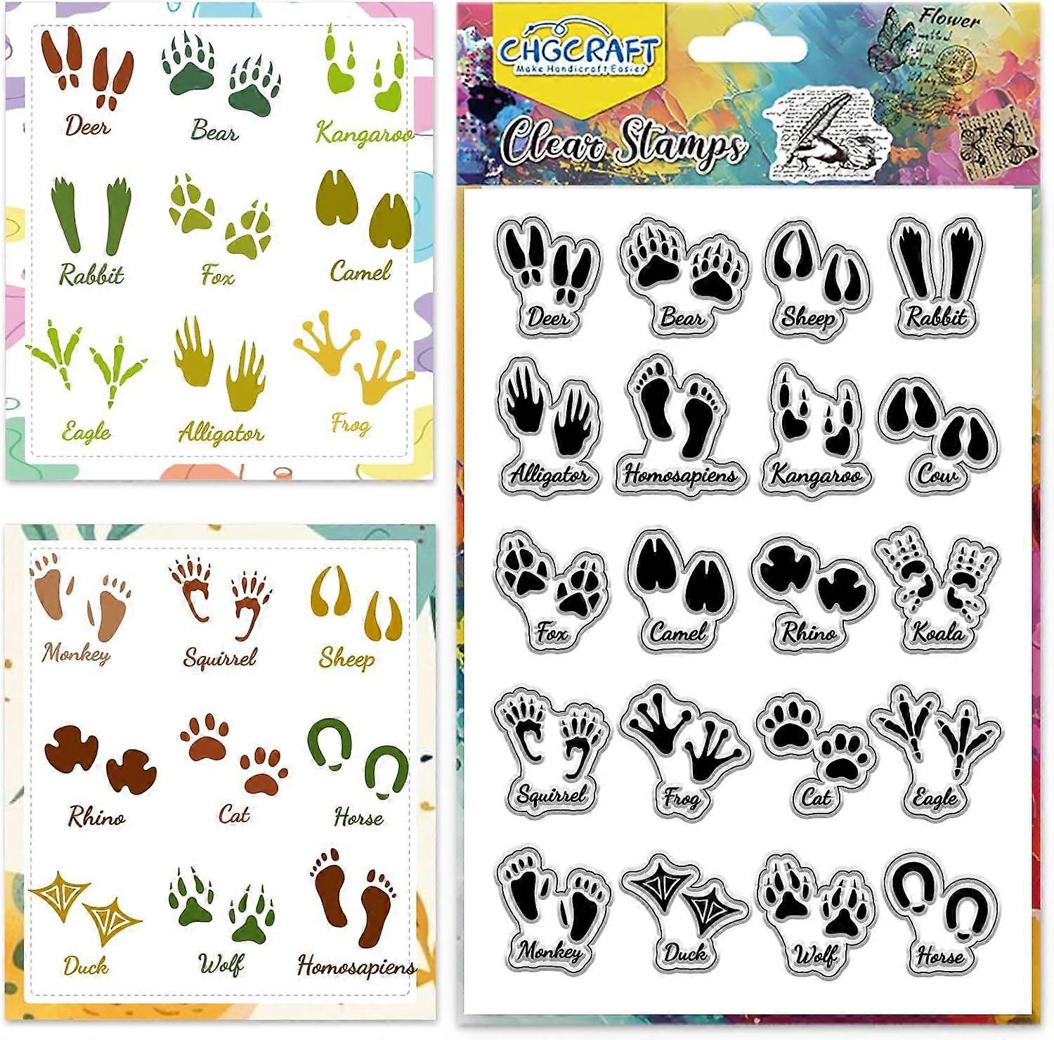 Animal Footprint Paws Pattern Clear Stamps Paw Prints of 20 Different Animals Transparent Embossing Silicone Stamp Seal for DIY Scrapbooking and Card 