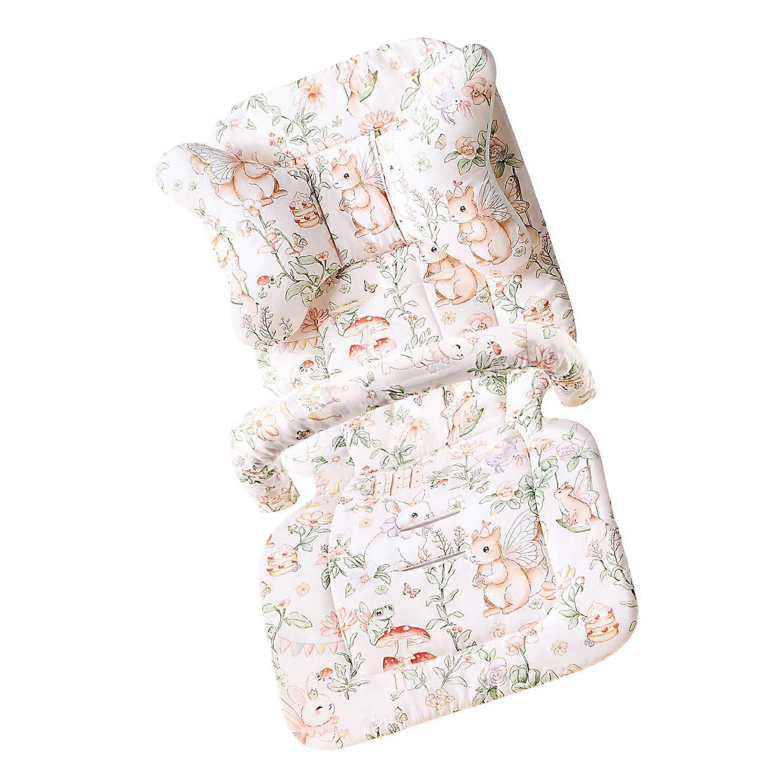 Printed Pattern Baby Pram Carriage Cushion Mattress with Pillow and Handrail Pad Pushchair Liner Cotton Strollers Cushion Multicolor
