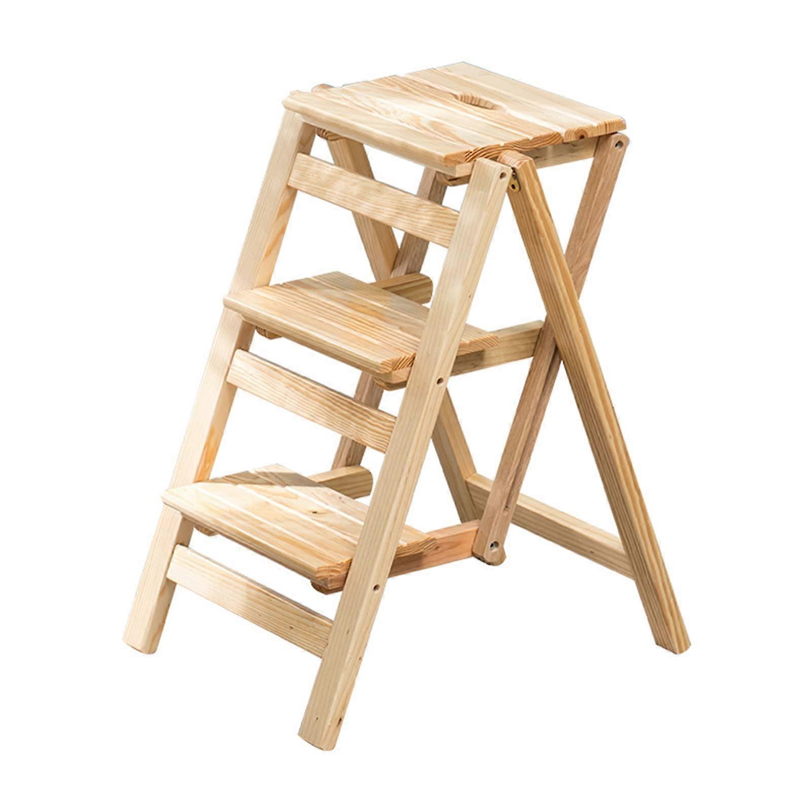 Wooden 3 Step Folding Ladder Chair and Stool for Home Library Bookshelf or Plant Stand