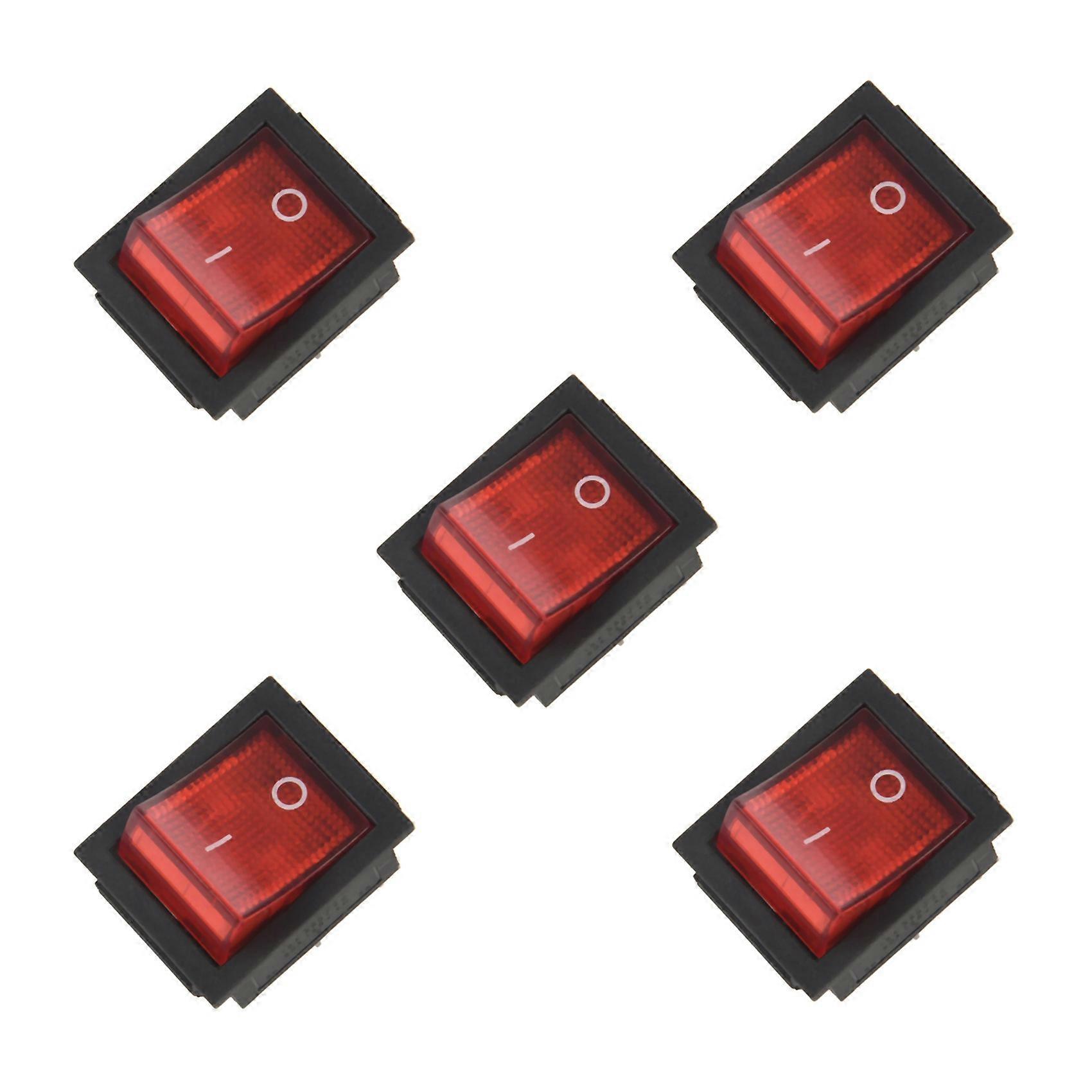 5X Red Light 4 Pin DPST ON/OFF Snap in Rocker Switch 15A/250V 20A/125V AC 28X22mm