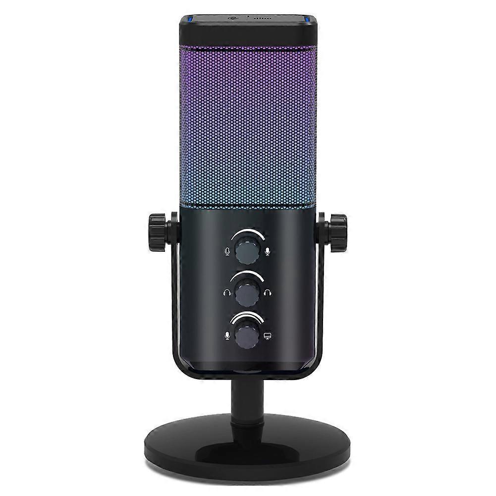 USB Gaming Microphone RGB Condenser Mic with Noise Cancellation Monitoring for Streaming/Recording/ASMR/Video,Black