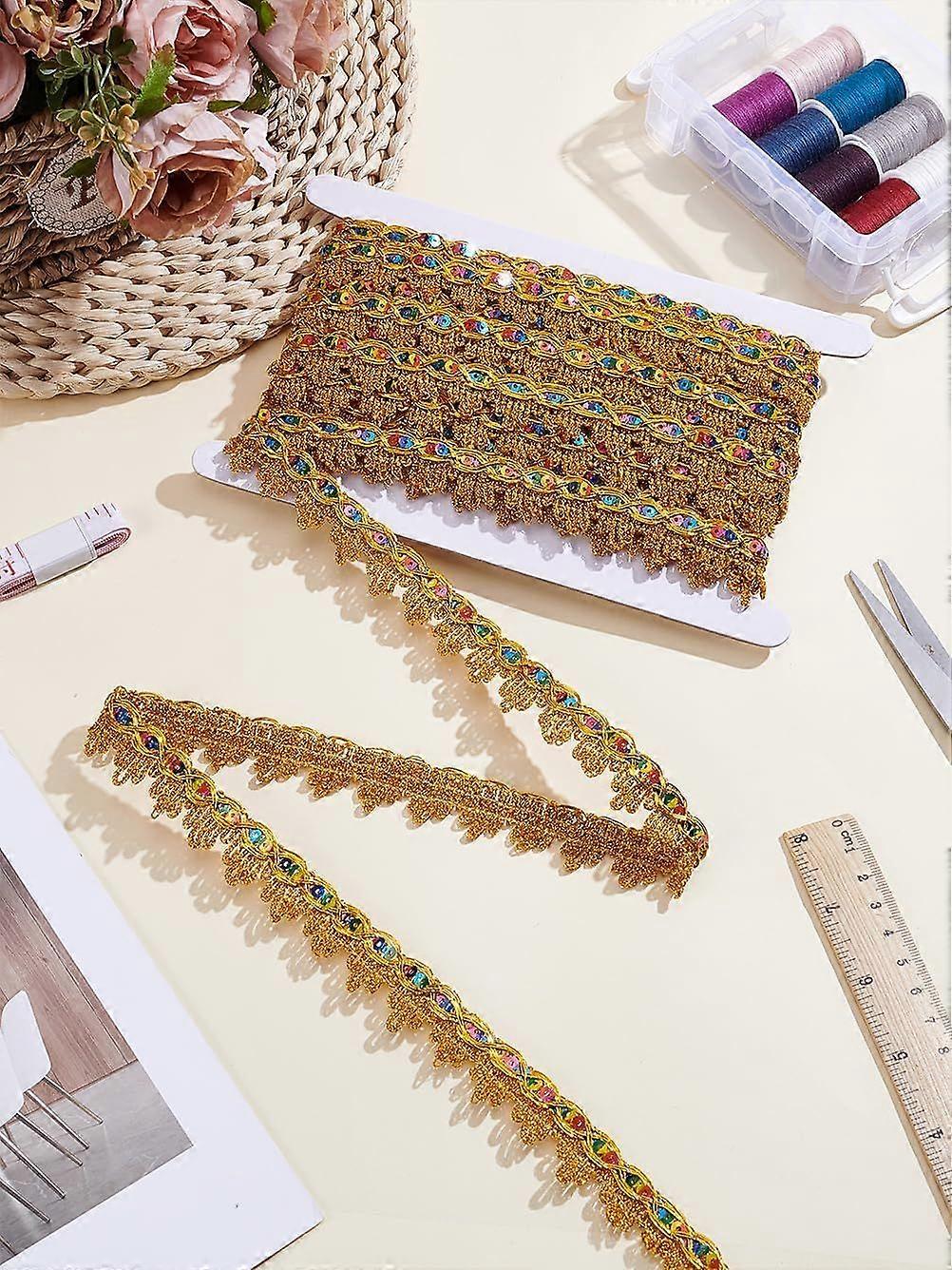 6.5M/7.11 Yard 1 inch(24mm) Shiny Sequins Lace Trim Polyester Lace Ribbon Non-Elastic Button Loop Buttonhole Trim for Costume Sewing Wedding Bridal Dr