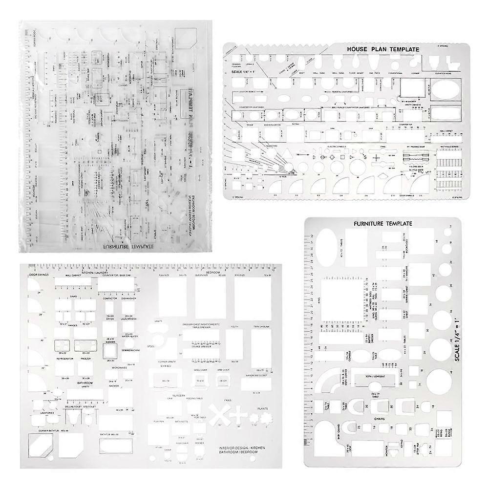 Drafting Tools and Ruler Shapes for Architecture - Set of 3 for House Plan Furniture Kitchen, Building, Interior Design