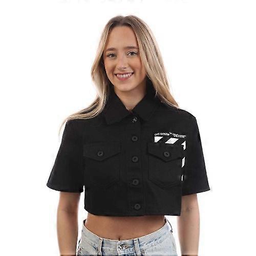 Off White Womens/Ladies Diagonal Pocket Cropped Shirt