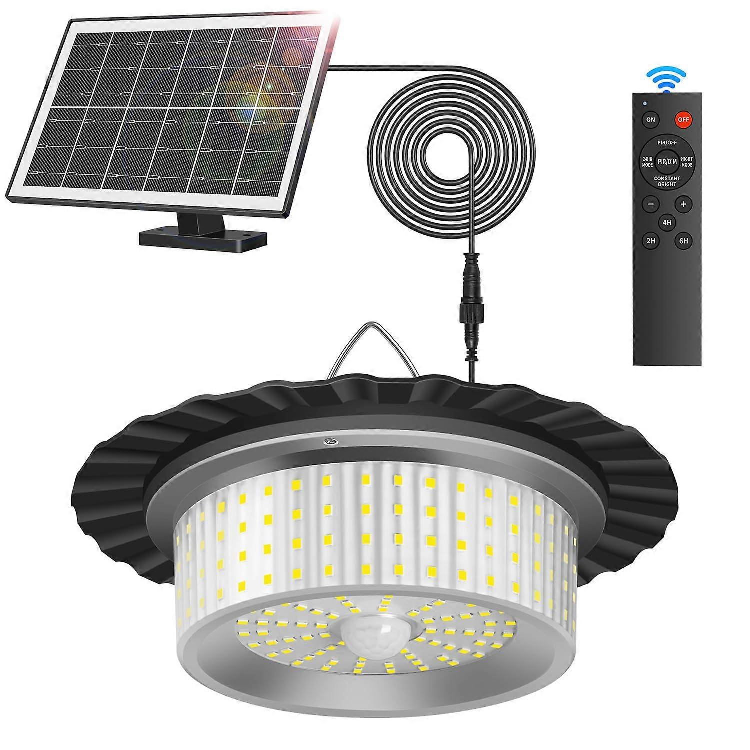 Solar Shed Light Outdoor Indoor 244 LED IP65 Waterproof 360° Illumination with Motion Sensor Remote and Timer for Gazebo Garage Barn