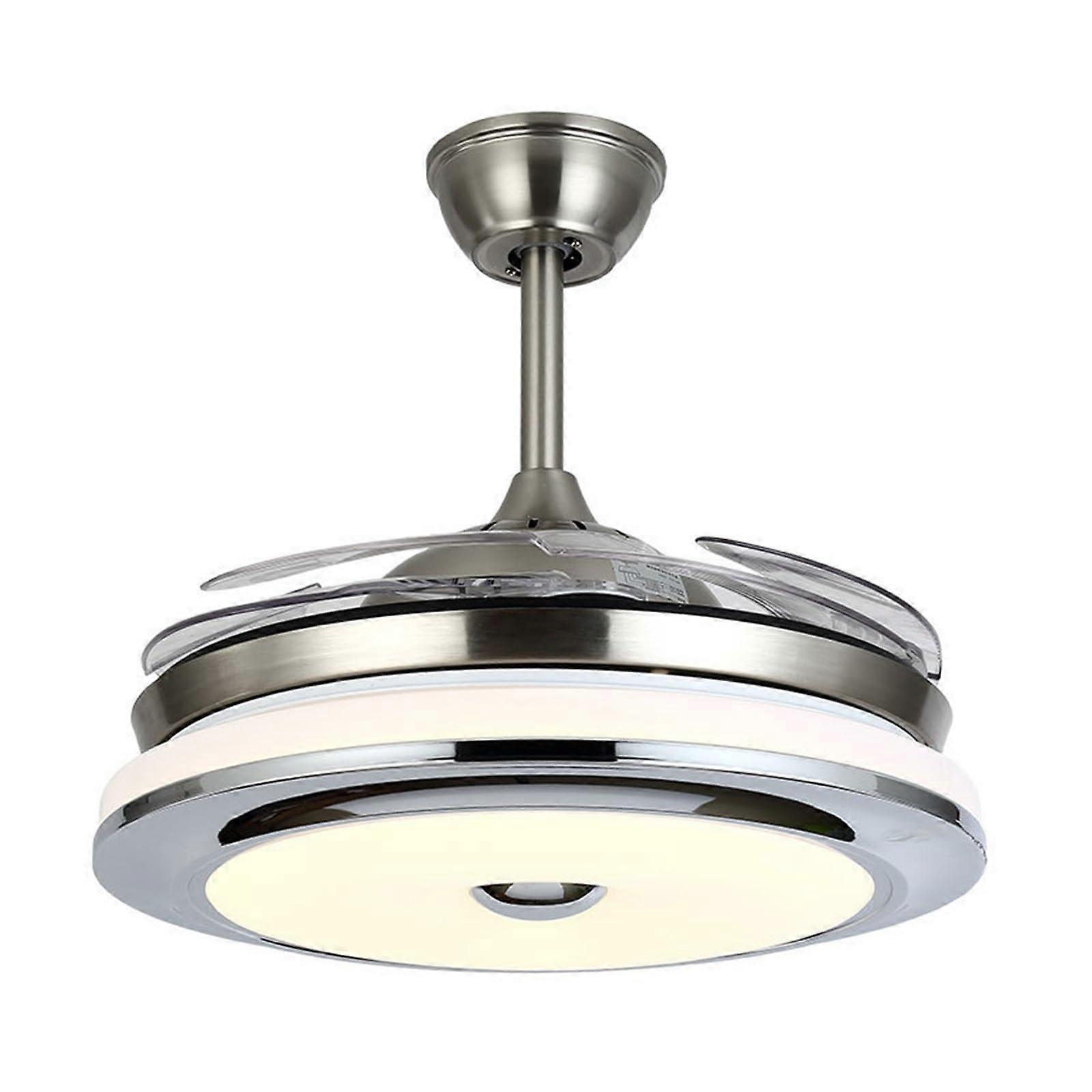 42 Inch Retractable Ceiling Fan with LED Light and Remote, Modern Chandelier, 3 Speed 3 Color Silver