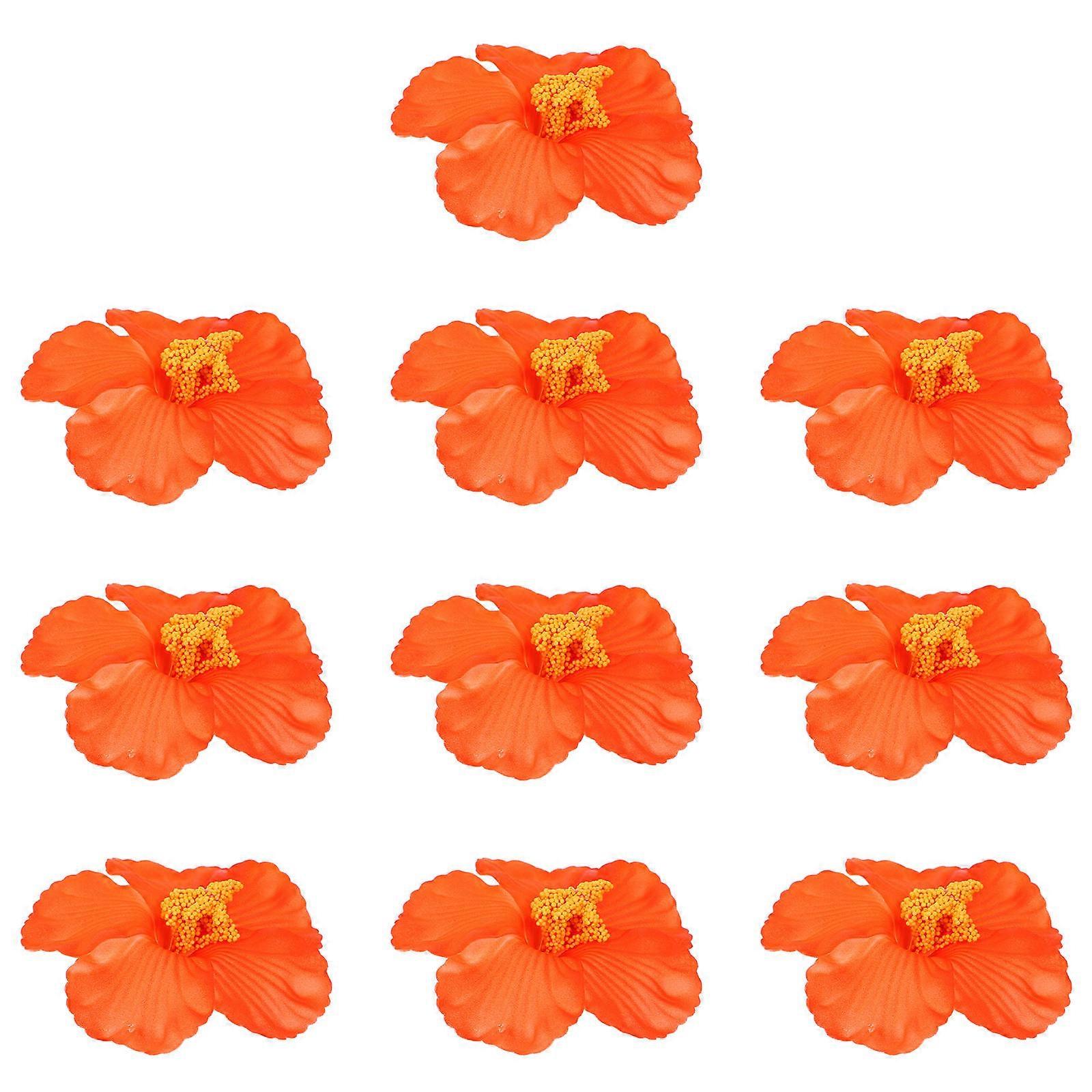 10 künstliche Hibiskusblüten für tropische Hawaii-Partys, orange