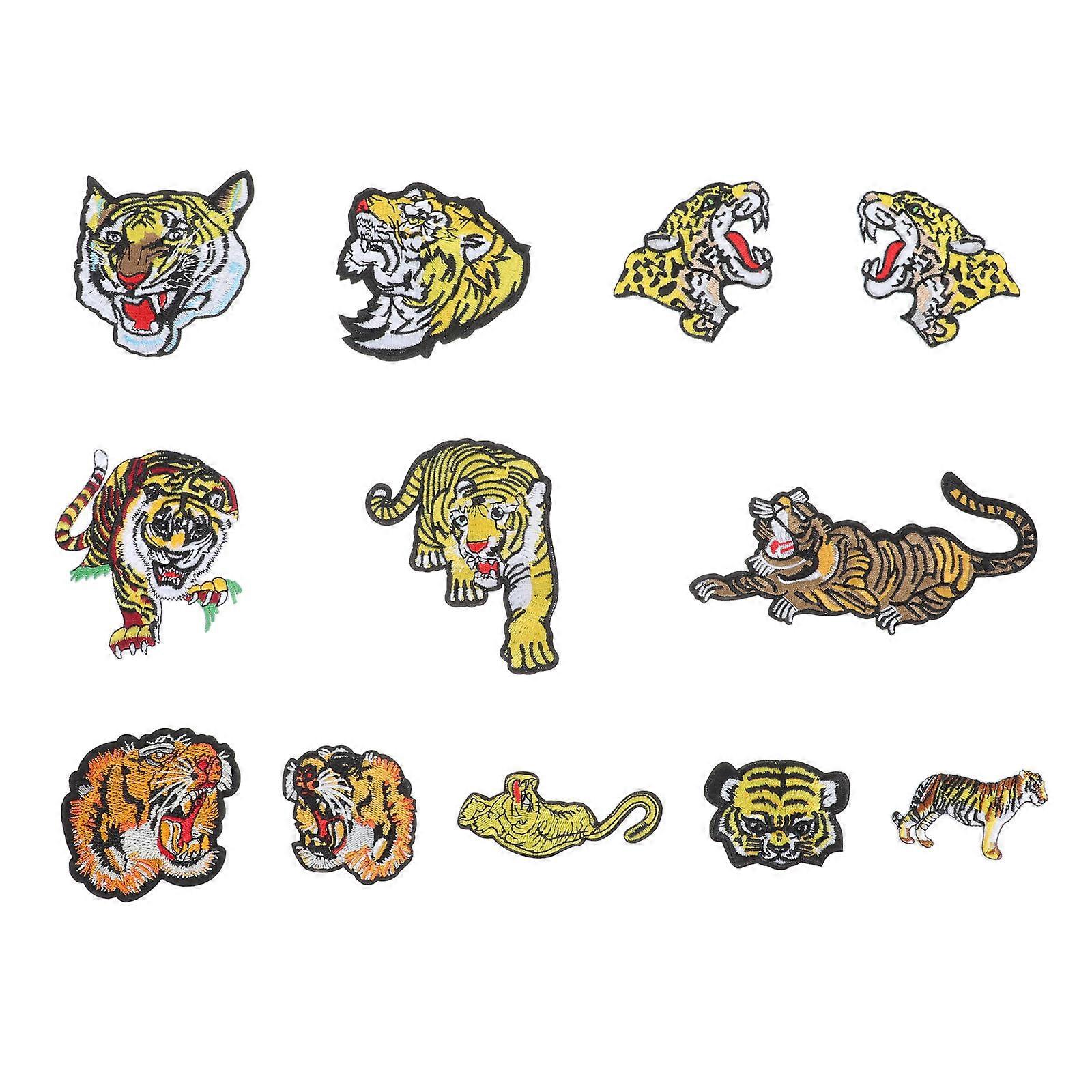Old Tiger Embroidered Patch for Clothes 12Pcs Cartoon Style Sewing Accessory