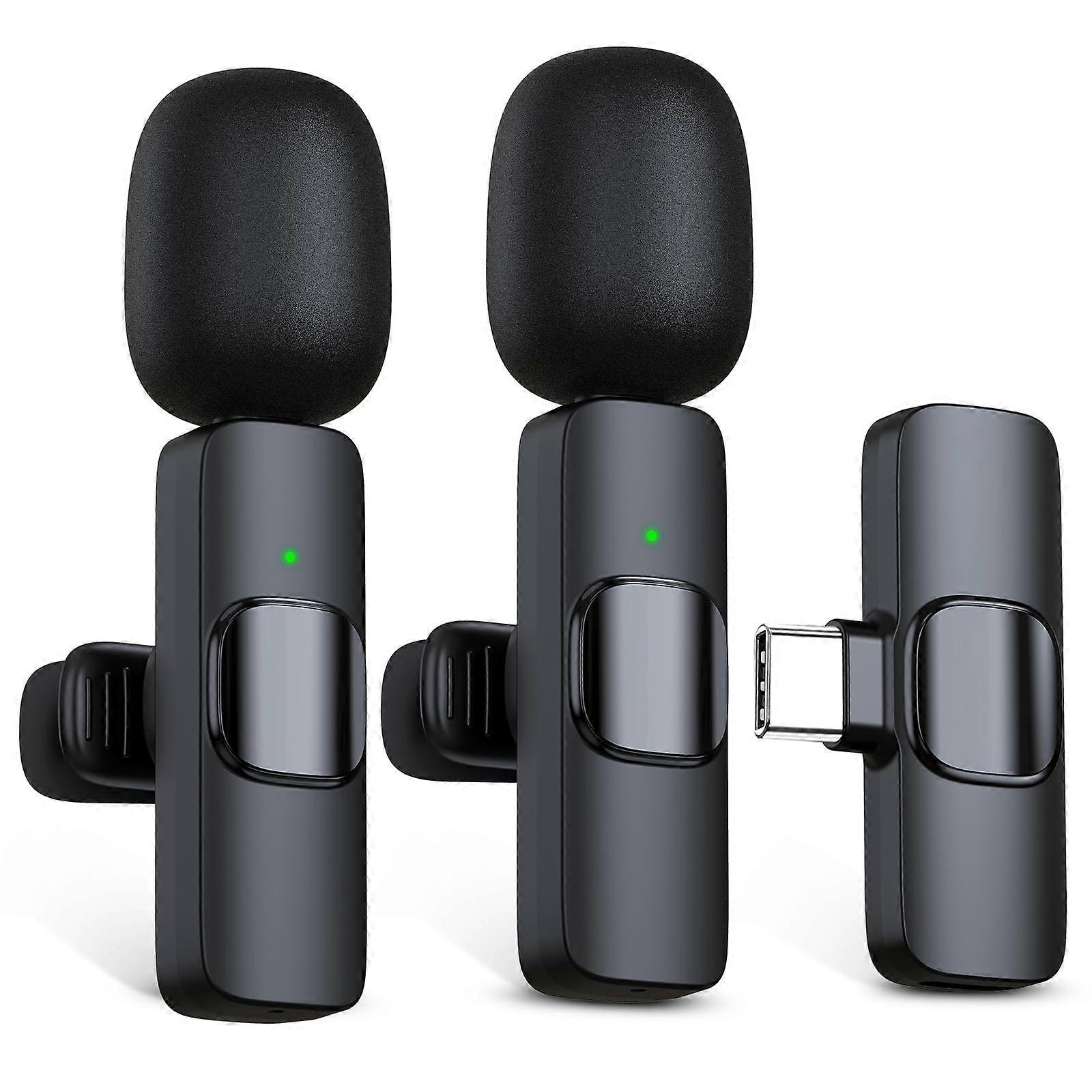 2 Pack Wireless Lavalier Microphone USB C for iPhone 15 Android, Crystal Clear Audio, Long Battery Life for Interview Podcast Vlogging