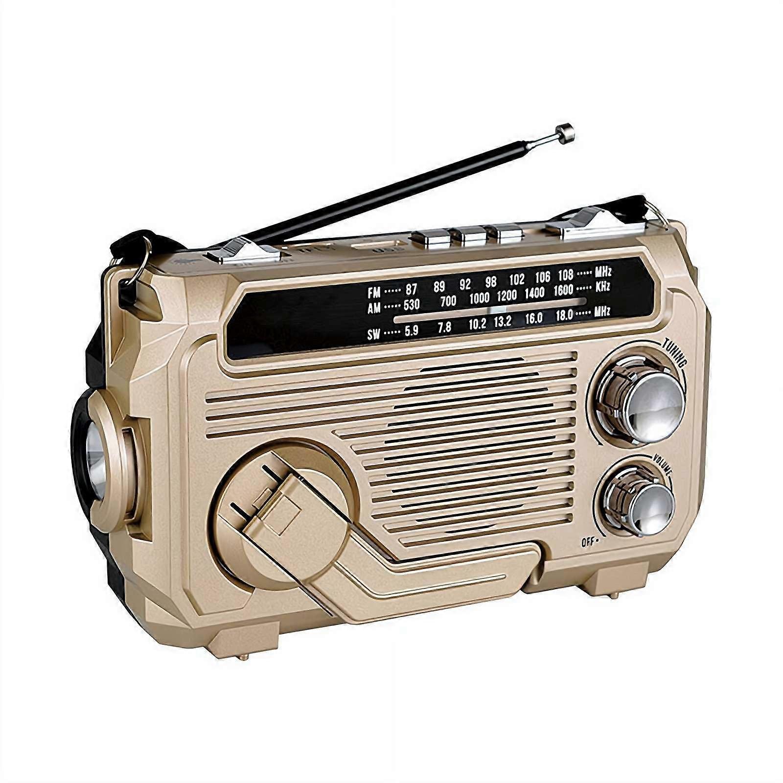 Emergency Solar Radio with Bluetooth 5.2, Hand Crank Charging, AM FM, Flashlight, Beige 1 Set