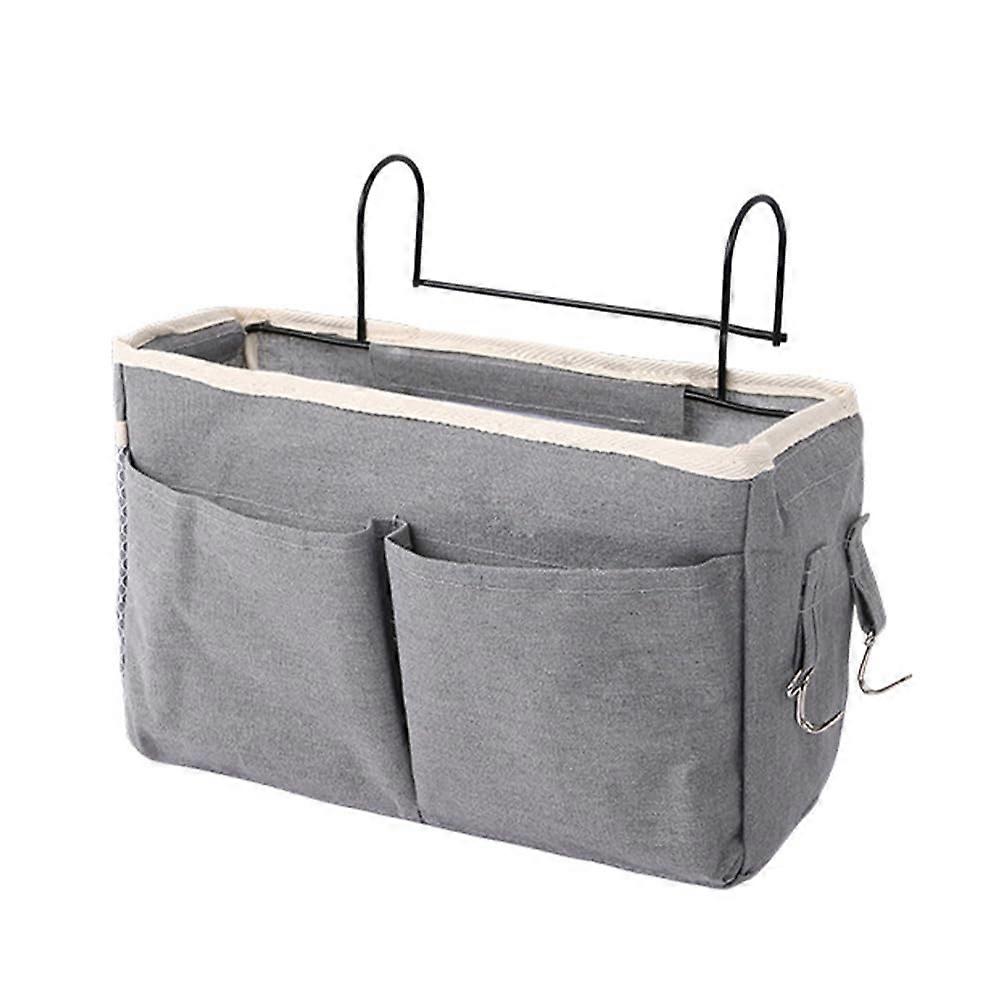 Bedside Caddy Hanging Bed Organizer with 4 Pockets for Bunk and Hospital Beds, Grey Canvas