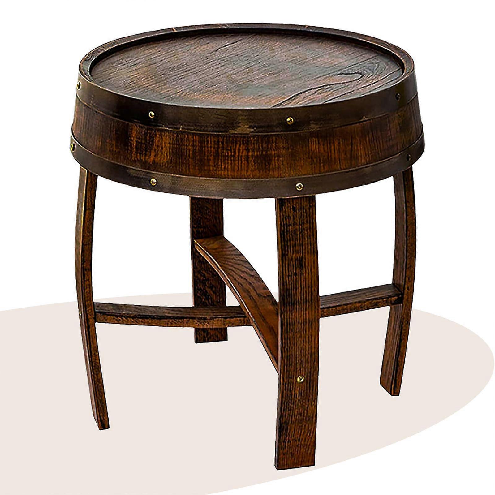 Rustic Solid Wood Wine Barrel Table with Natural Wood Finish and Durable Metal Reinforcement