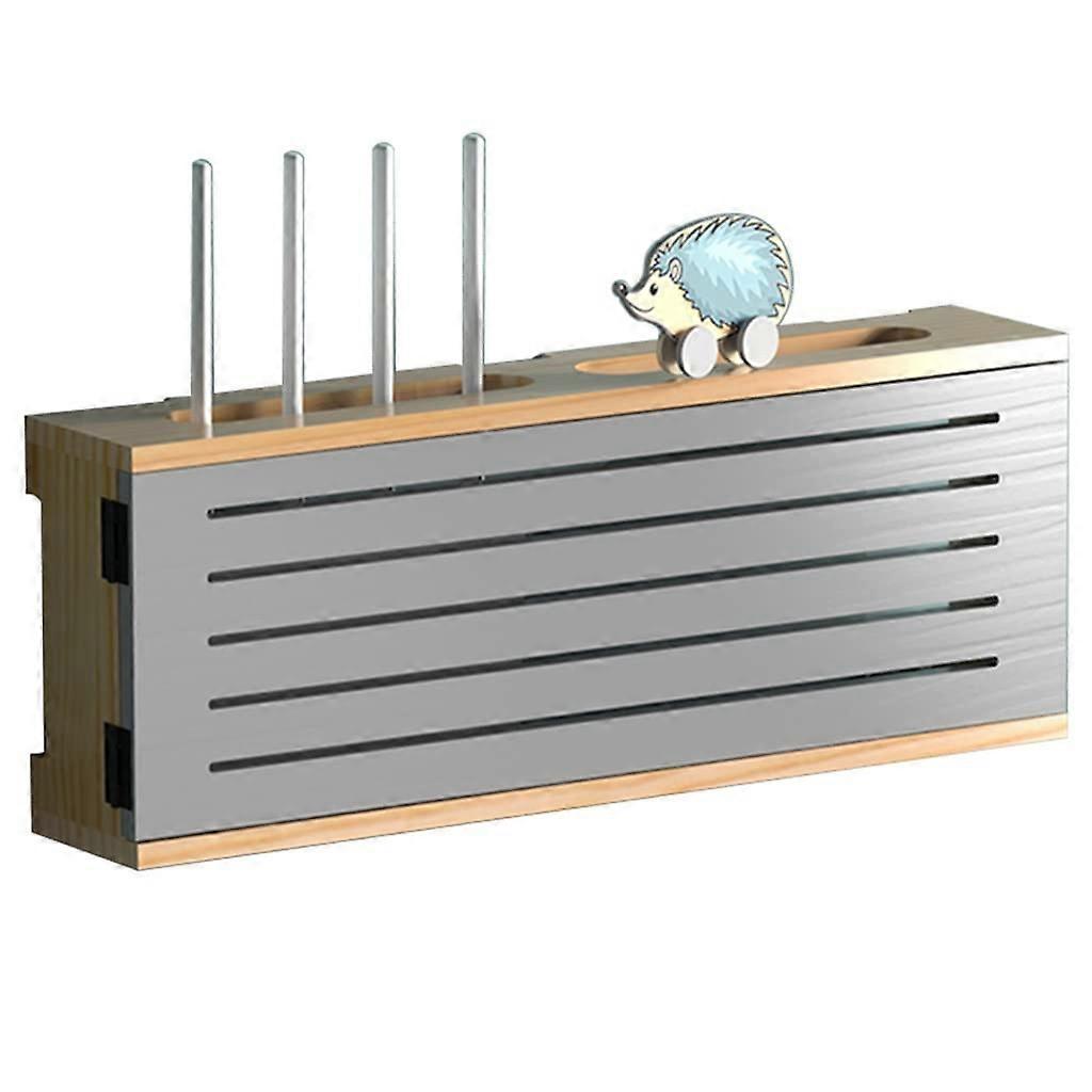 Wooden Wall Mounted WiFi Router Shelf with Storage Box, Space Saving Multi Device Organizer, 52.5x20x10cm Natural