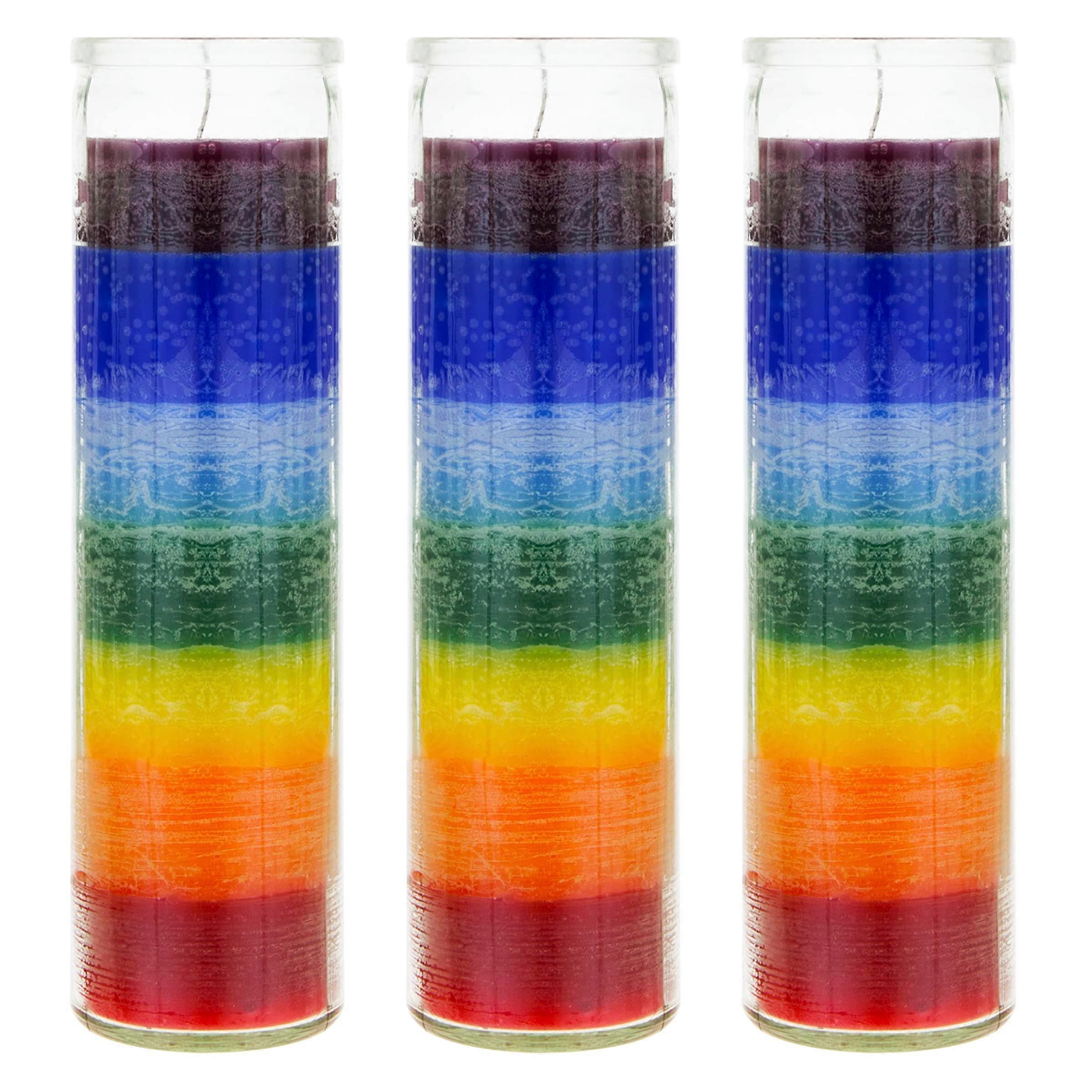 3 Pcs Unscented Rainbow Chakra Meditation Candles in Glass Jar, Handmade Layered Design for Spiritual Alignment and Long Burn Time