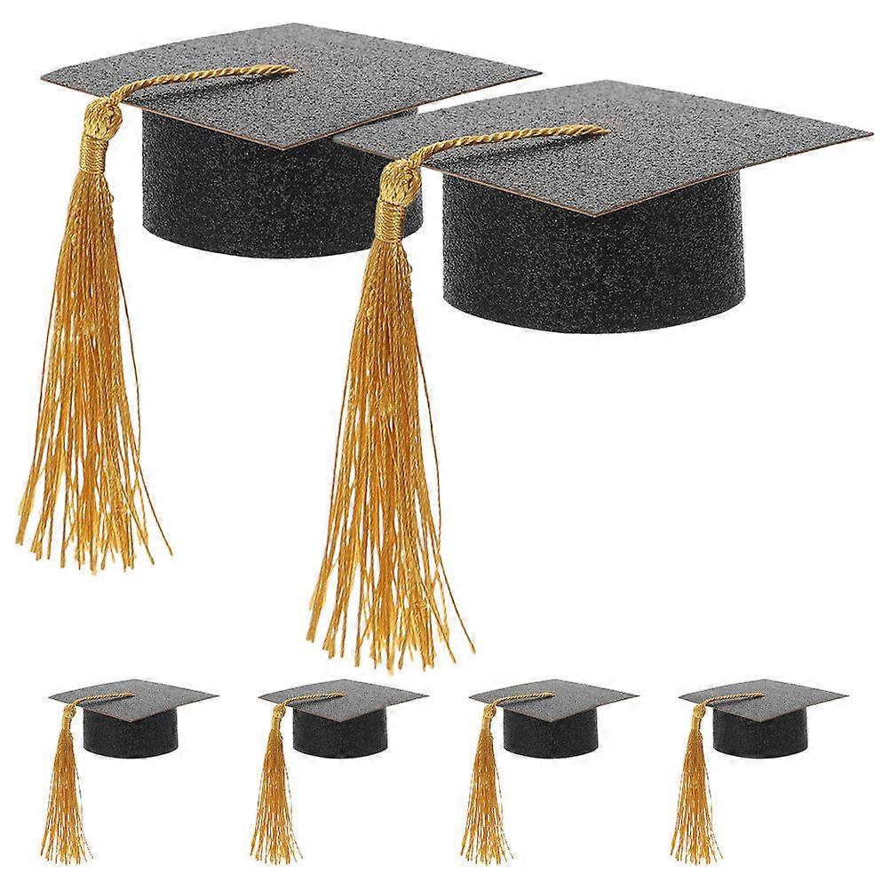 Graduation Hat Shaped Goblet Covers with Tassels for Party Decoration Black Cotton Paper