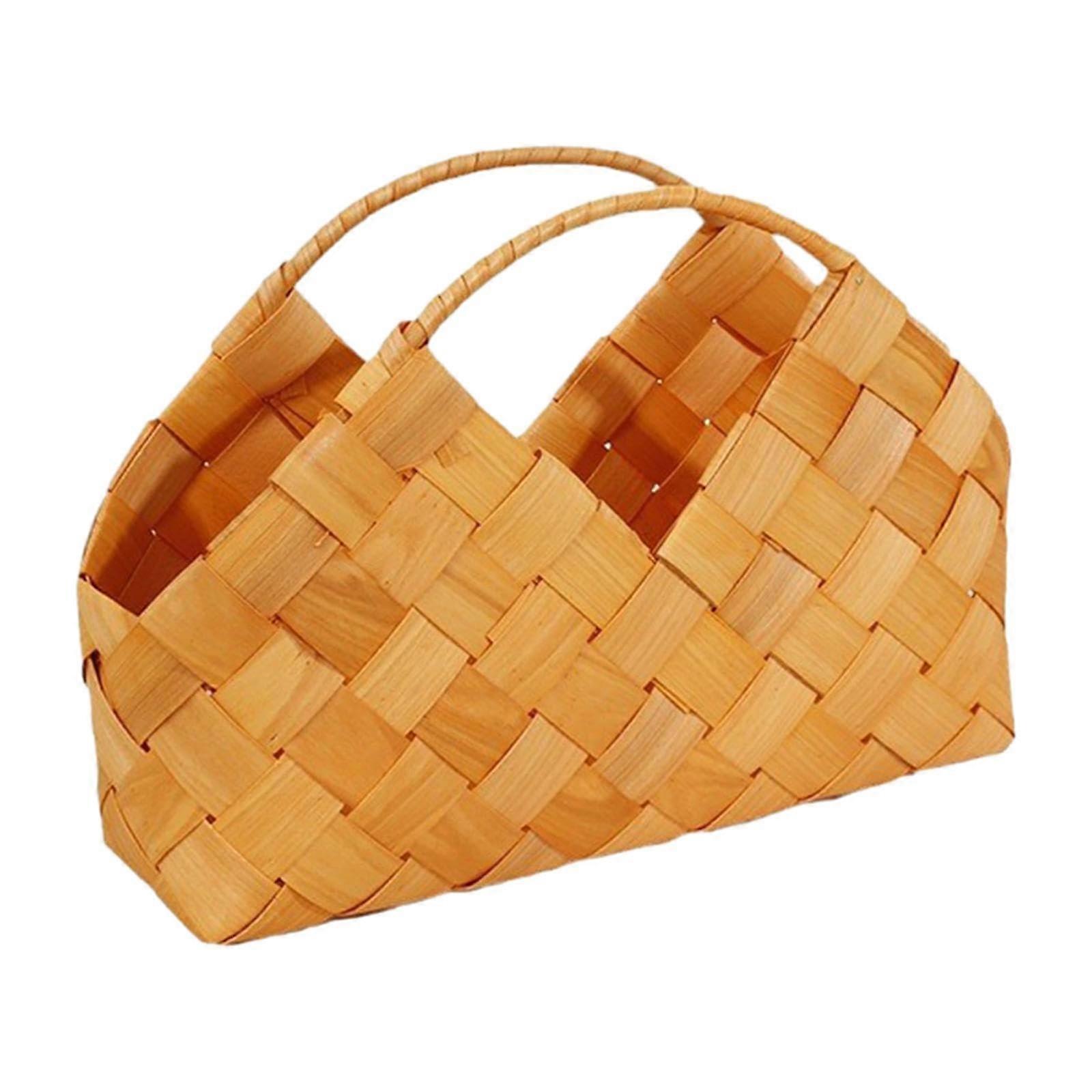 Handmade Woven Storage Basket with Handle Rustic Decorative Small for Picnic Wedding Home Kitchen