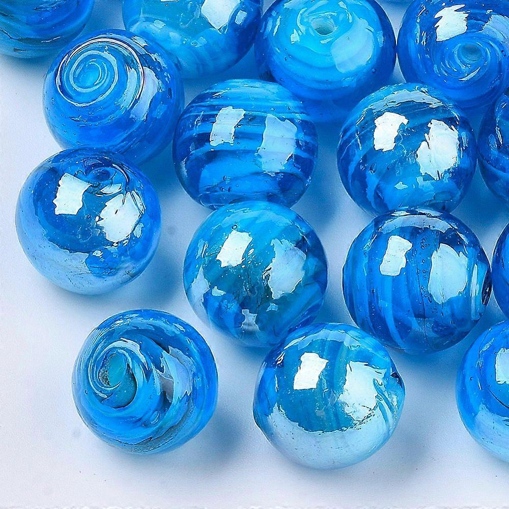 Handmade Lampwork Beads Pearlized Round Deep Sky Blue 14mm Hole: 1.5mm