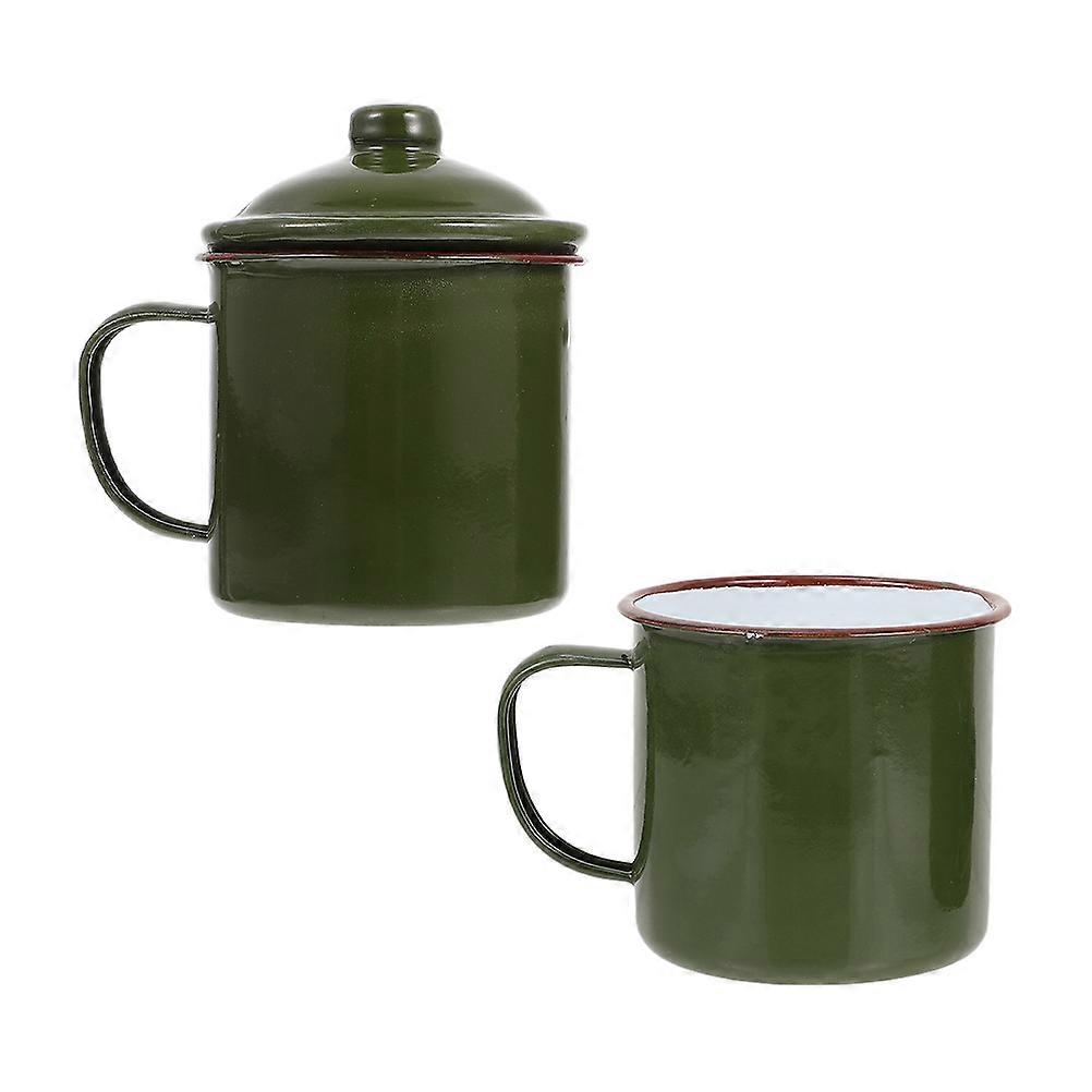 Green Enamel Water Cup for Storage Use with Comfortable Grip 2Pcs