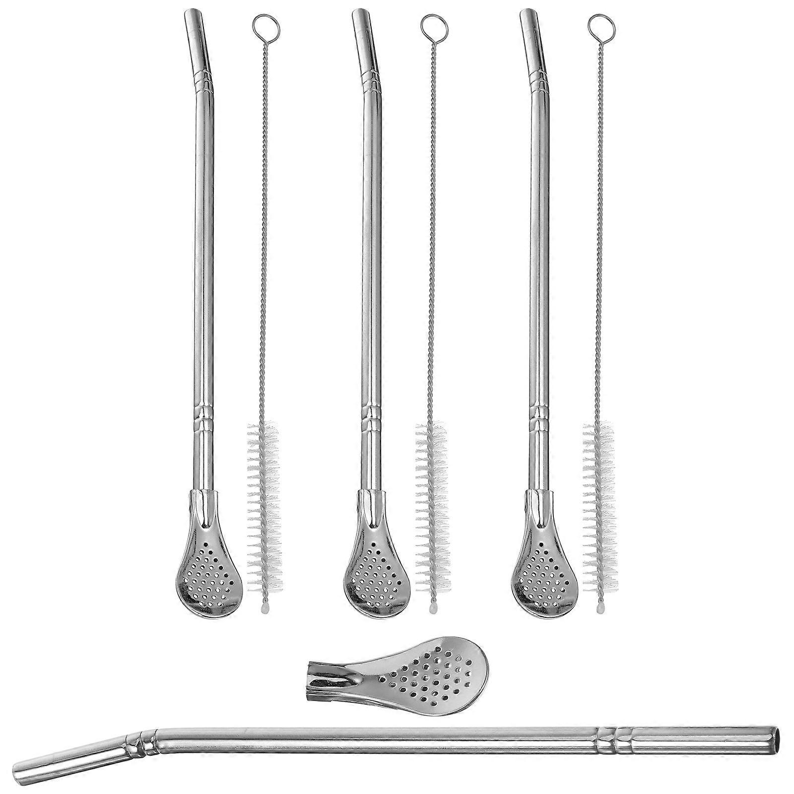 Filtering Drinking Straw Spoon Silver 21X2CM For Loose Leaf Tea Daily Use 1Set