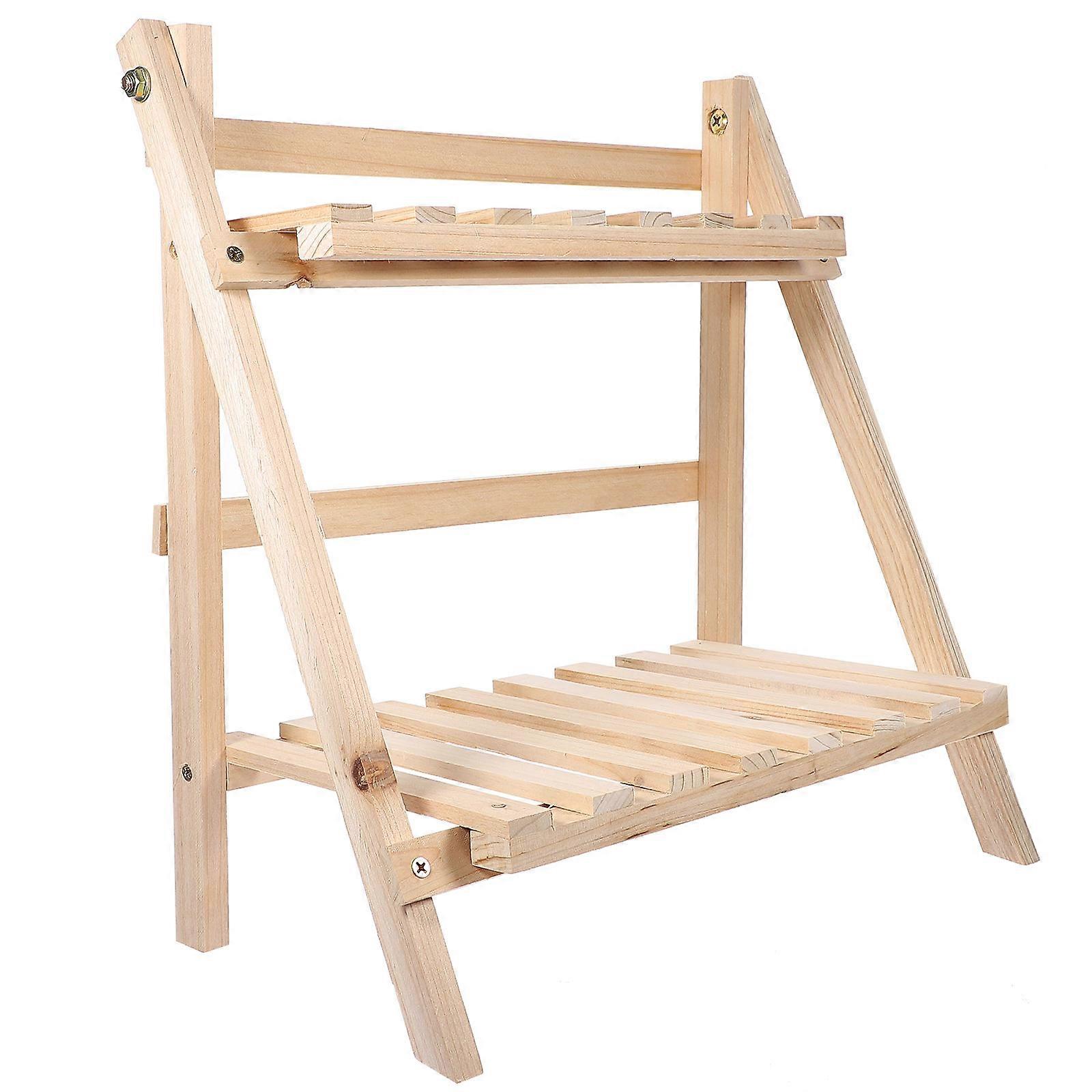 Beige Wooden Plant Storage Stand for Storage Use Double Layer Rack