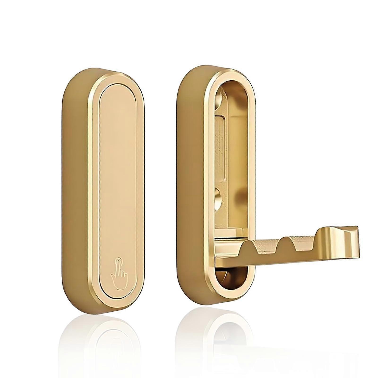 2 Pack Gold Foldable Wall Hooks, Heavy Duty Rustproof Coat Hangers, SpaceSaving Wall Mount