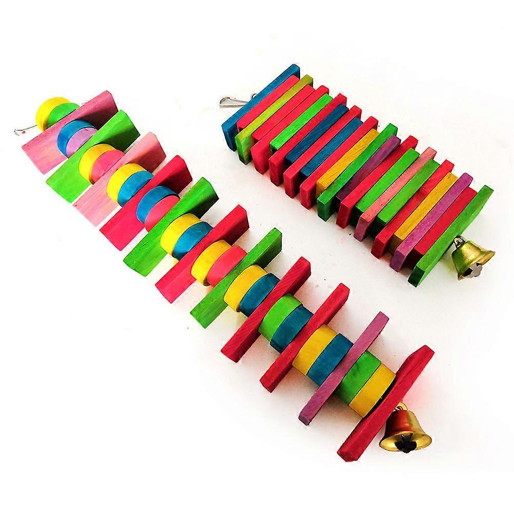 Parrot String Toy 2Pcs Colorful Block Bite Toy for Playing