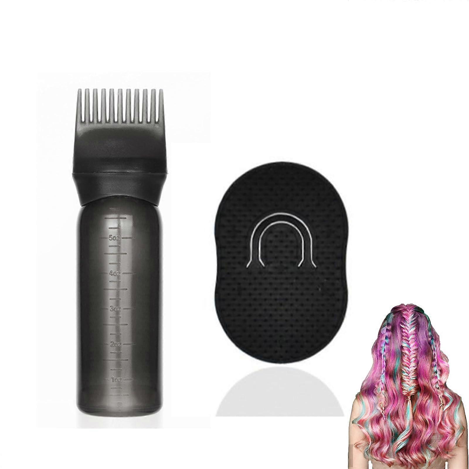 Hair Dye Applicator Bottle with Root Comb for Precise Root Coverage and Gentle Scalp Massage (Black)