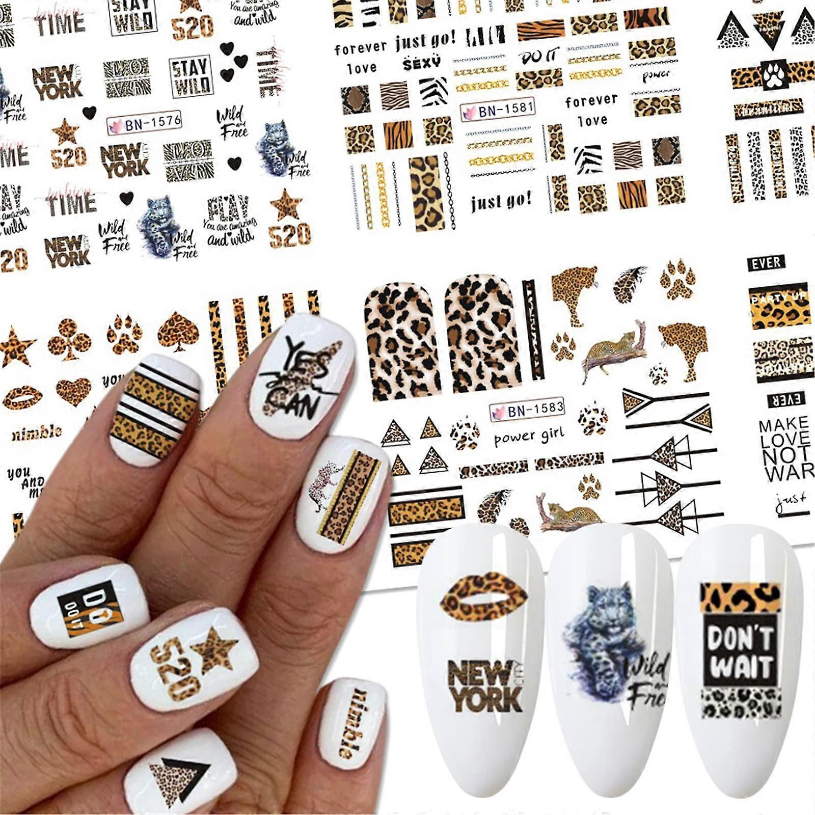 Leopard Print Nail Stickers Set with Multiple Styles, 3D Gloss Finish for Salon Manicure