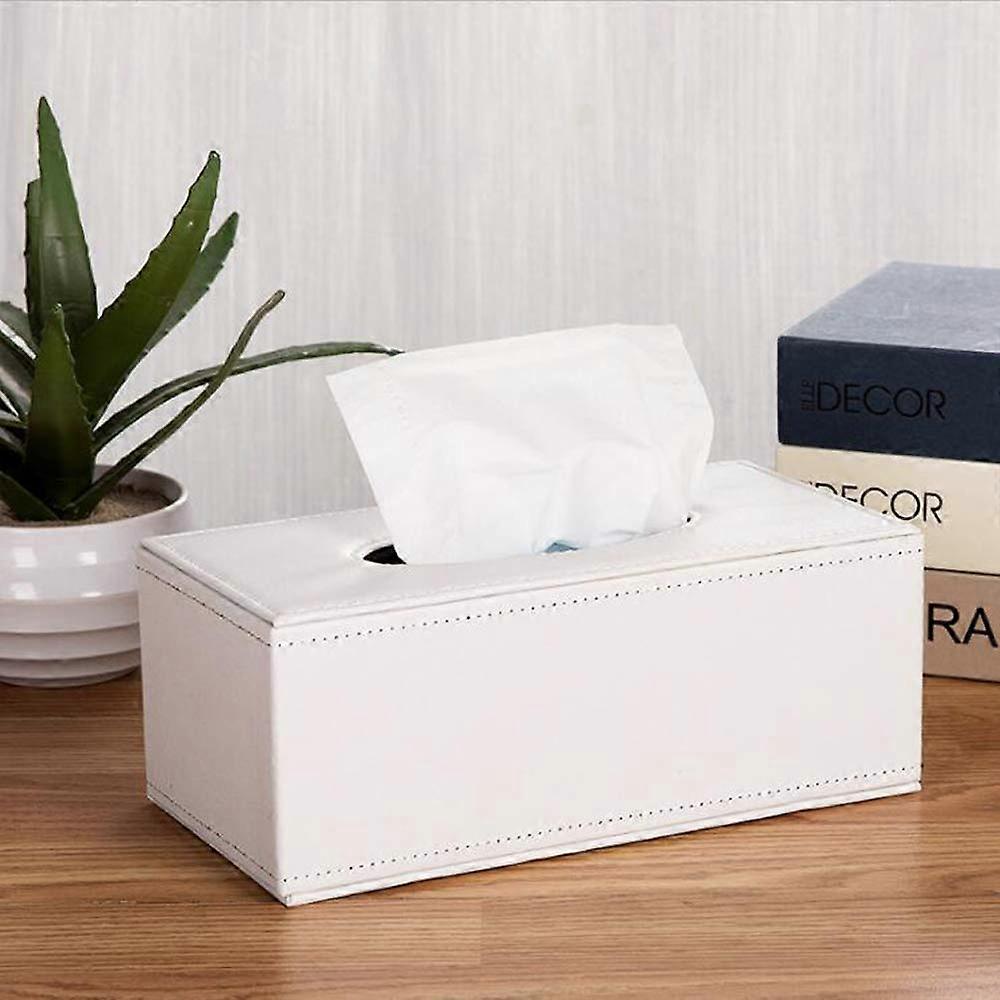 Leather Tissue Box Cover Waterproof Vintage Rectangular Holder for Home Office Car Decor White