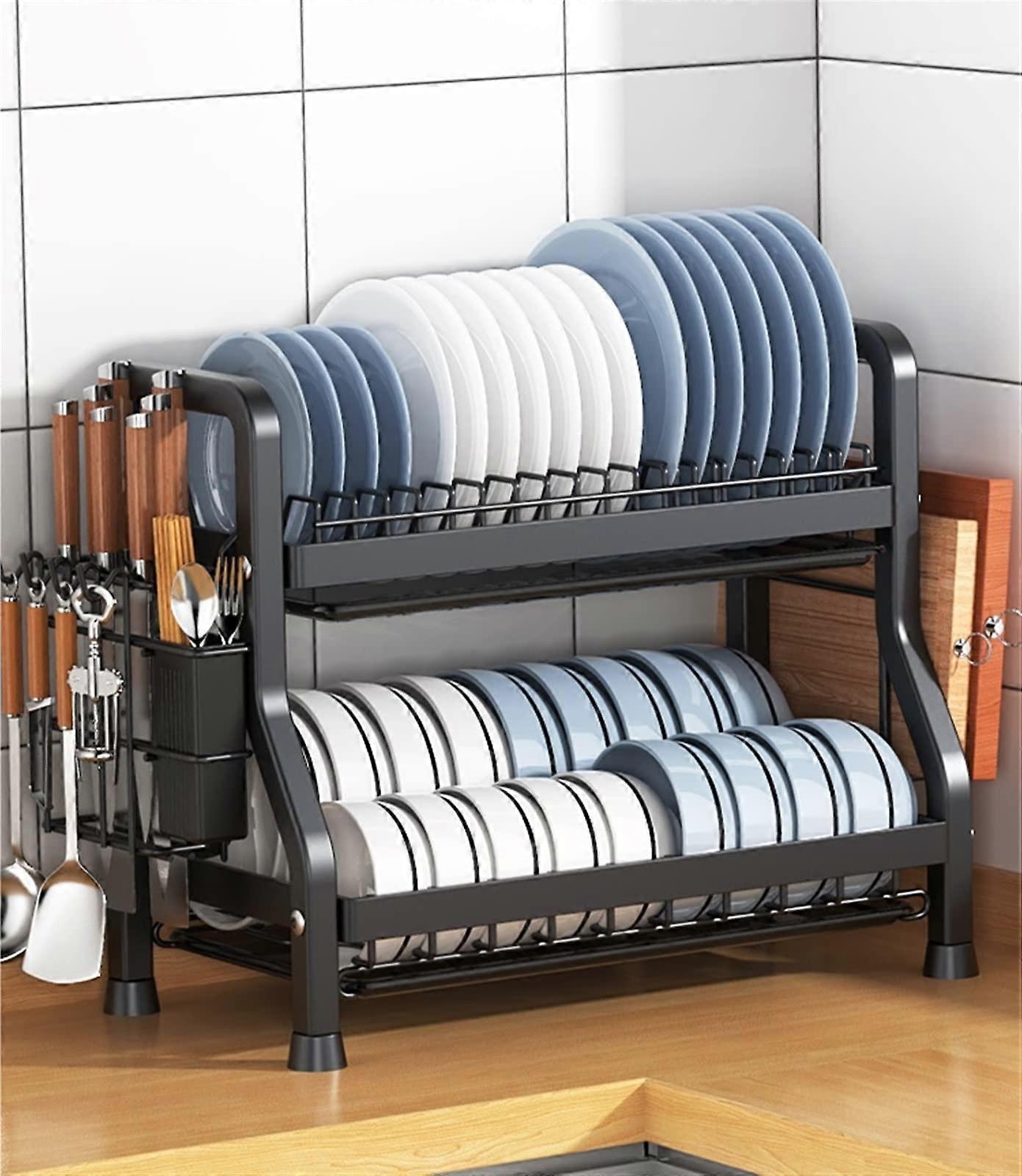 3Tier Dish Drying Rack with Drainboard, Large Capacity Kitchen Storage Organizer 42cm