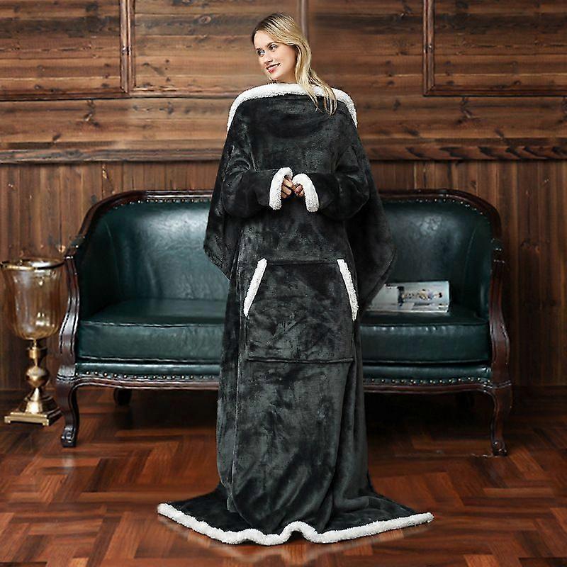 Wearable TV Blanket: Hooded Pullover Design - Double-Layer Fleece/Sherpa for Warmth(130*170CM)